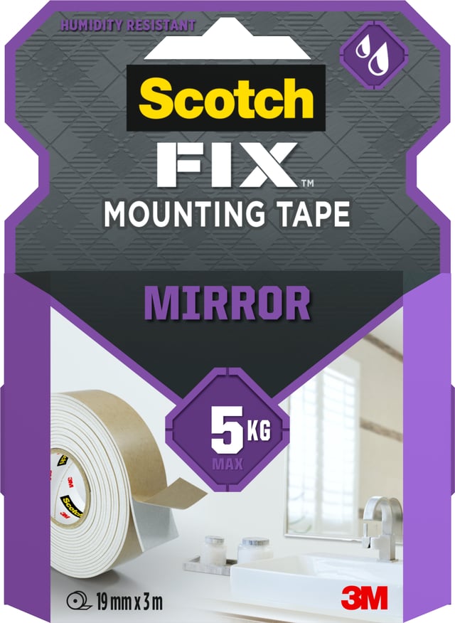 Double Face Miroir SCOTCH FIX 3m x 19mm blanc