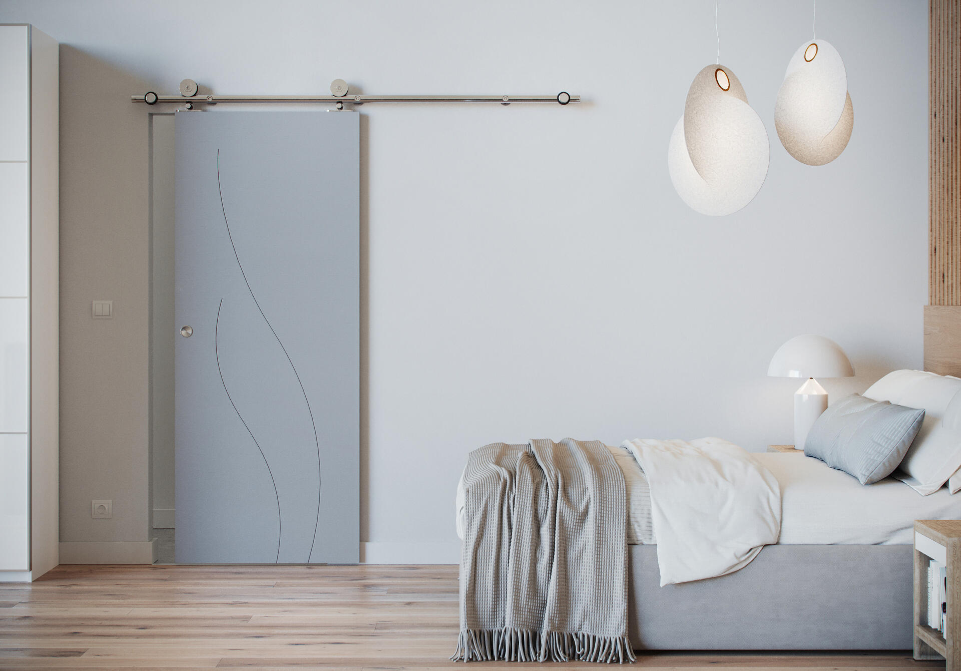 Bloc-porte, sapin Swing blanc, gravé H.204 x l.83 cm, poussant gauche - 3