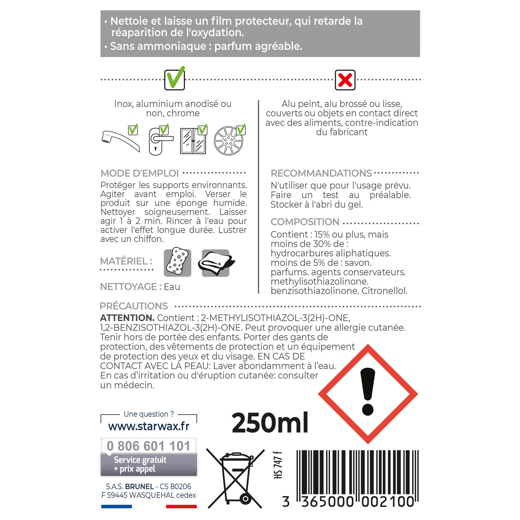 Nettoyant STARWAX Spécial métaux, 0.25L - 2