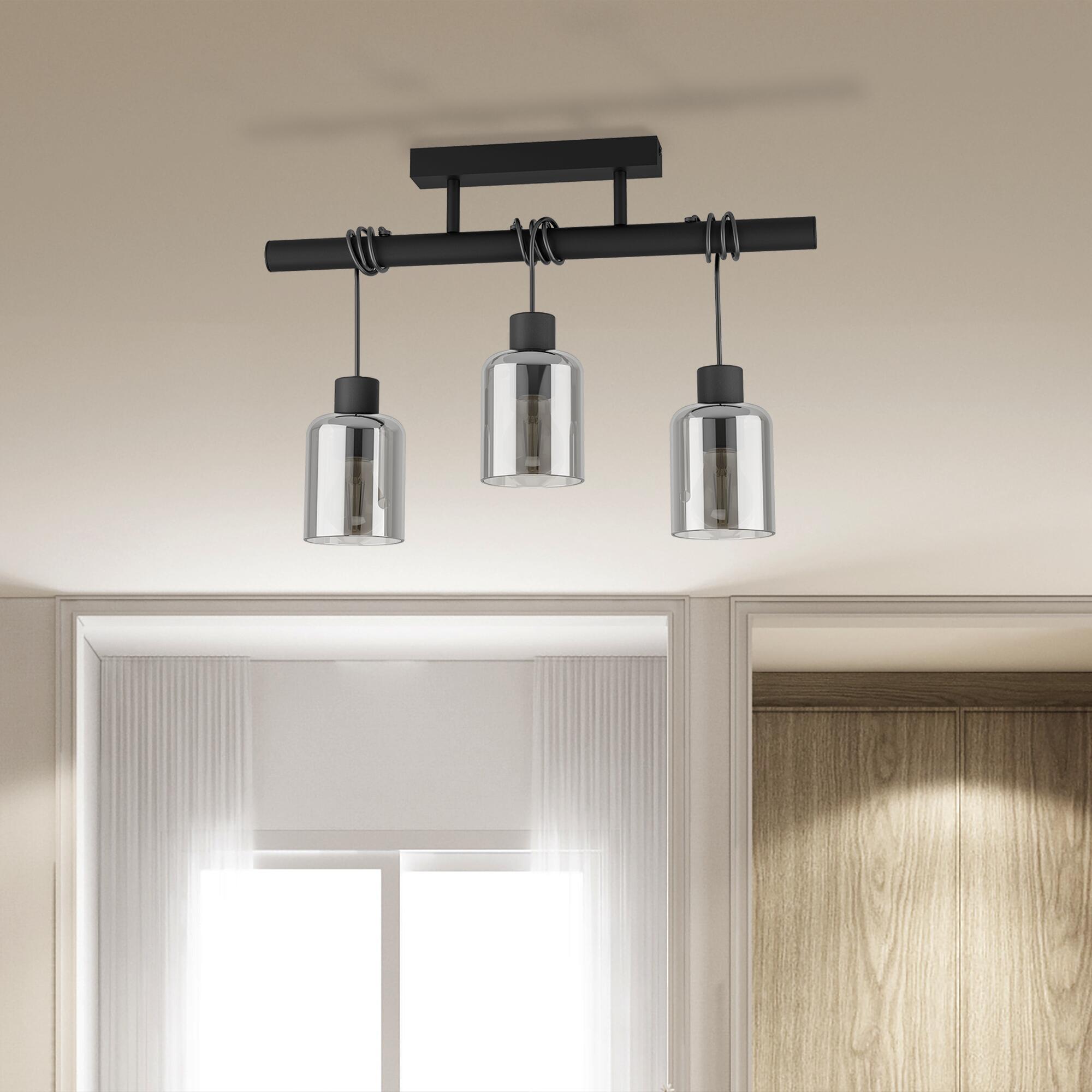 Plafonnier 3xE27, métal noir et verre fumé, INSPIRE Paradox - 2