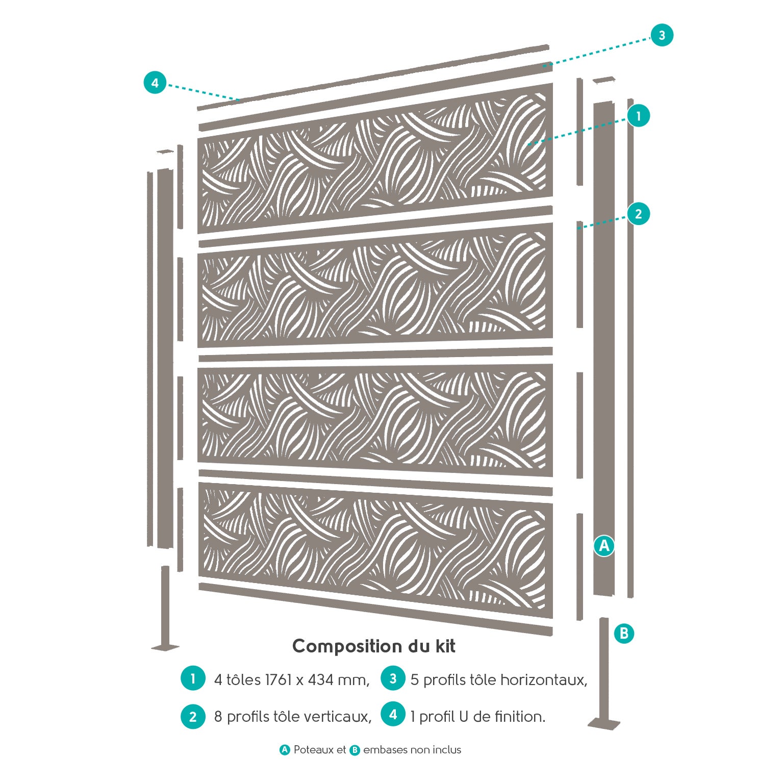 Kit palissade Klos up! gris quartz, décor PALM l.177 x H.181 cm - 2