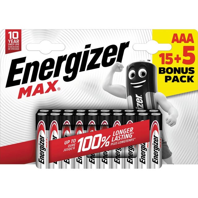 Lot de 20 piles LR03 AAA, ENERGIZER