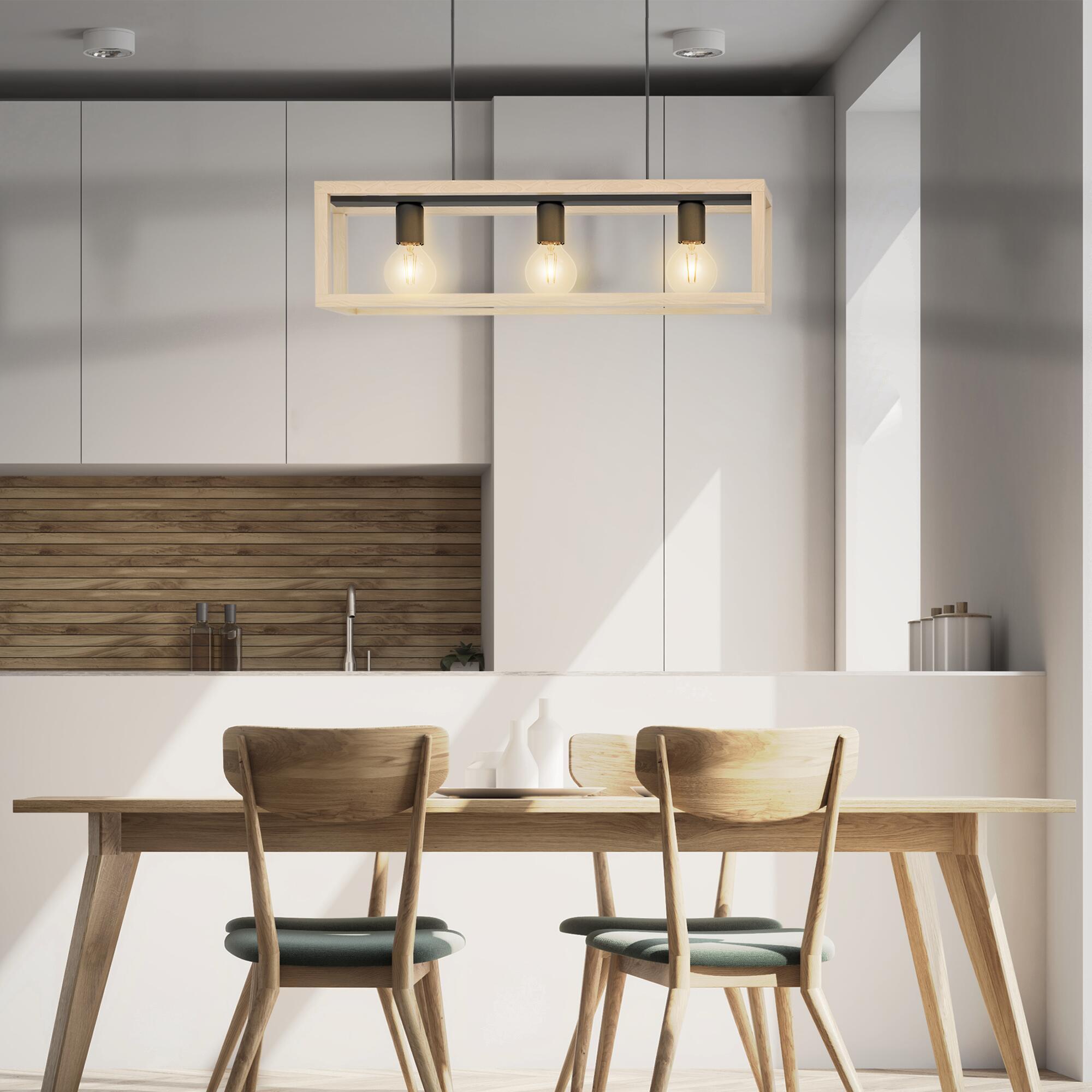 Candeeiro de teto suspenso INSPIRE ELGORT E27 3 LUZES METAL/MADEIRA PRETO - 30