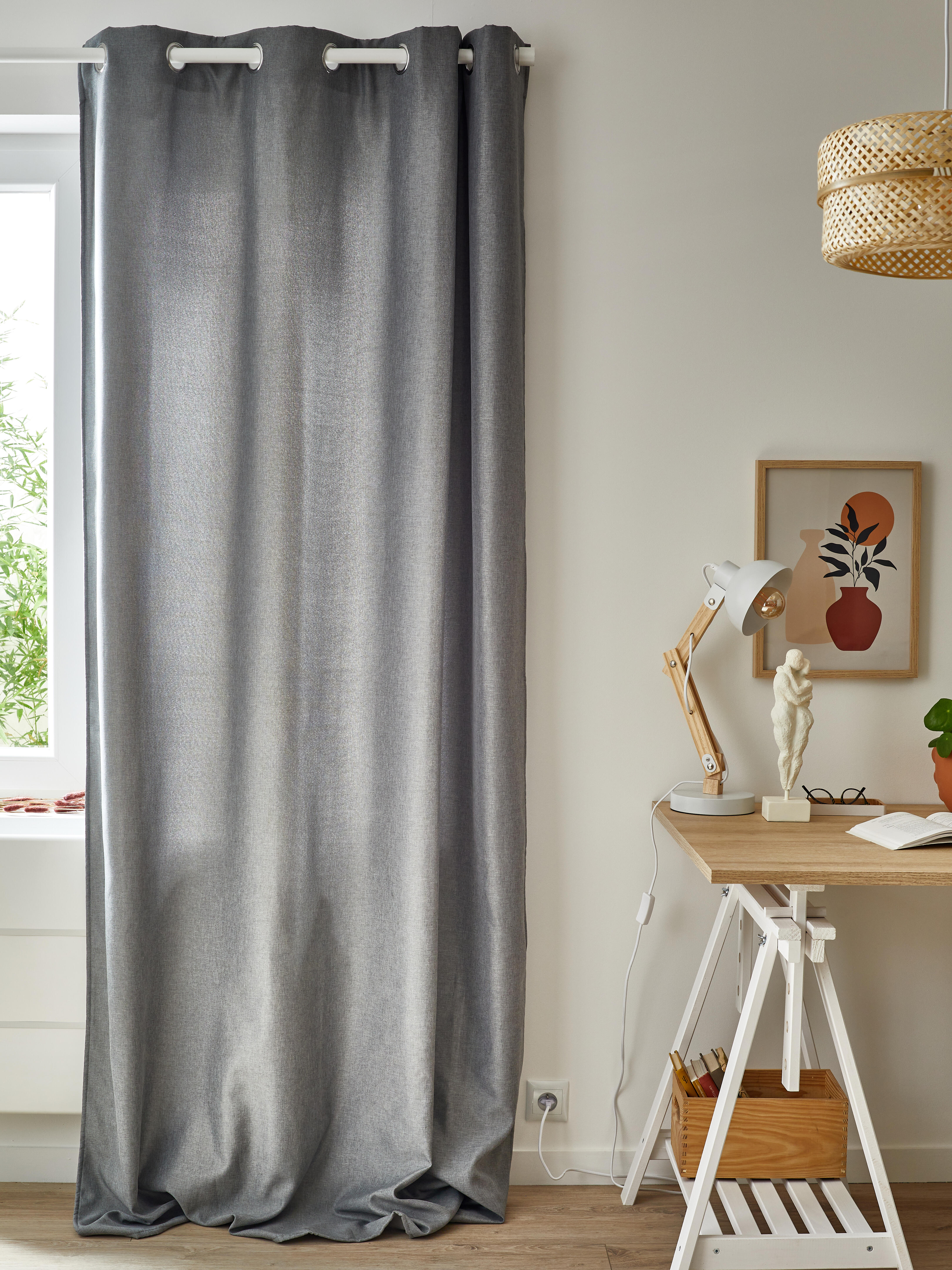 Rideau tamisant thermique, Chambray, gris H.240 x l.135 cm - 7