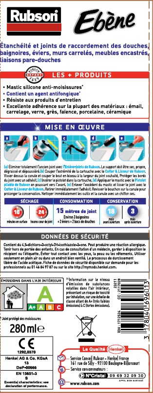Silicone d'étanchéité Salle de bain saine RUBSON noir, 280 ml - 6