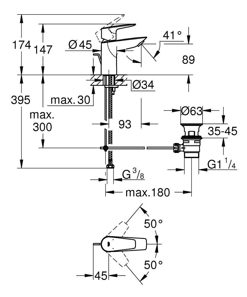 Mitigeur de lavabo chrome, GROHE, Start Edge S - QuickFix - 2