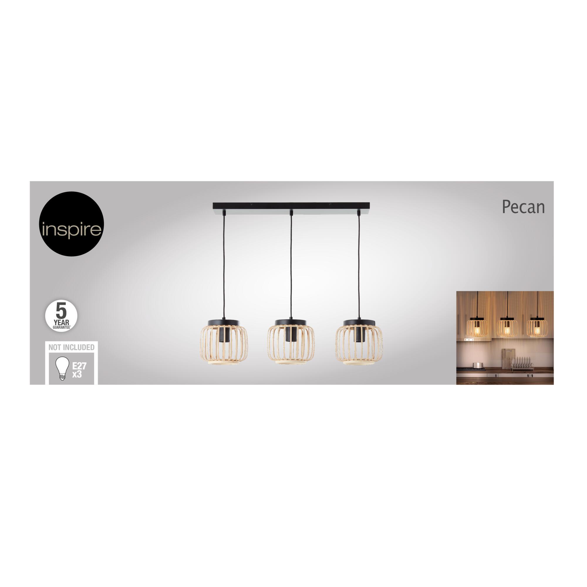 Candeeiro de teto suspenso INSPIRE PECAN E27 3 LÂMPADAS METAL MATE PRETO/BAMBU - 11