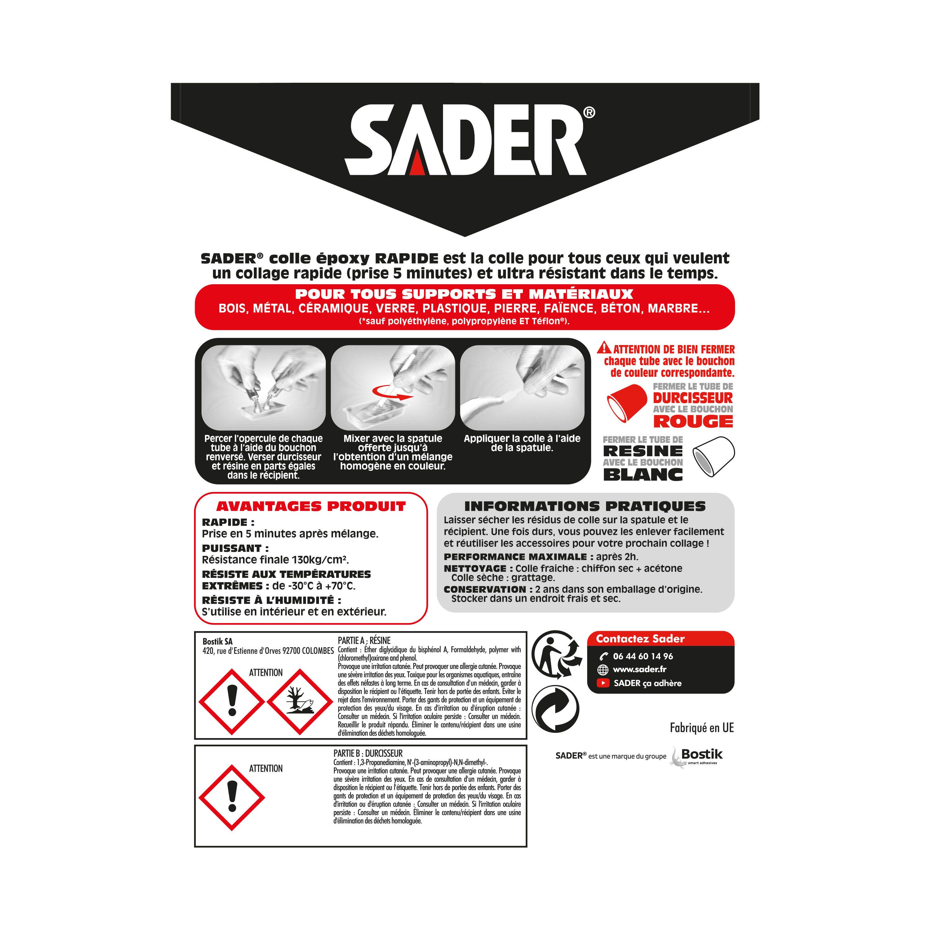 Colle de réparation époxy Bi-composants rapide SADER, 30ml transparent - 5
