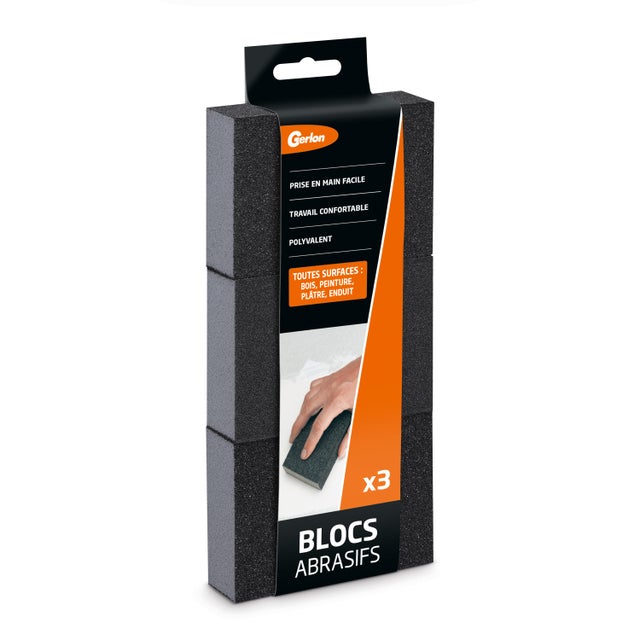 3 Cales à poncer abrasive GERLON, 95x68x25 mm grains moyen et fin