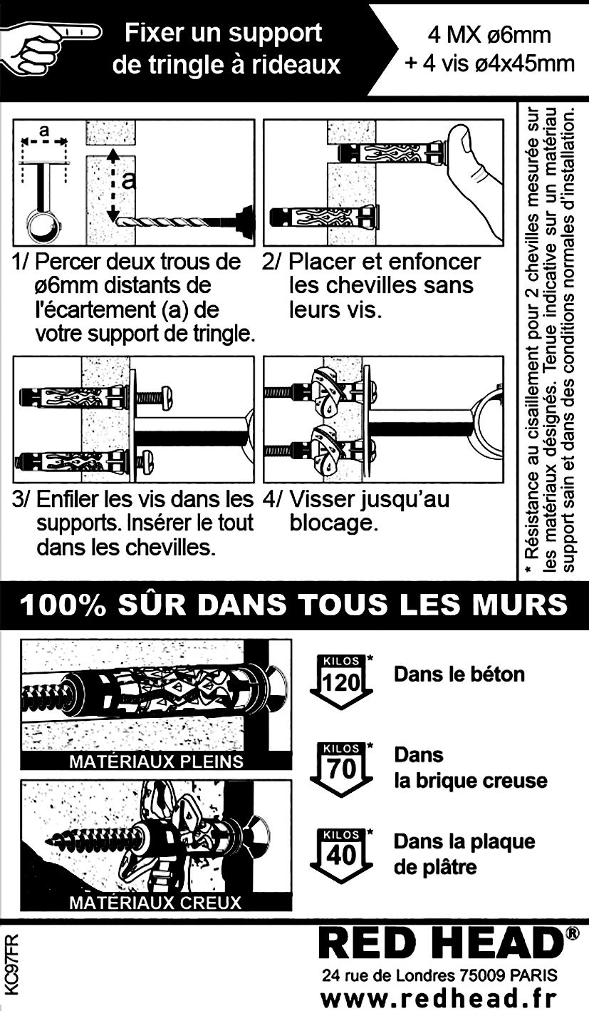 4 chevilles à expansion ou à verrouillage de forme nylon RED HEAD, Diam.6 - 2