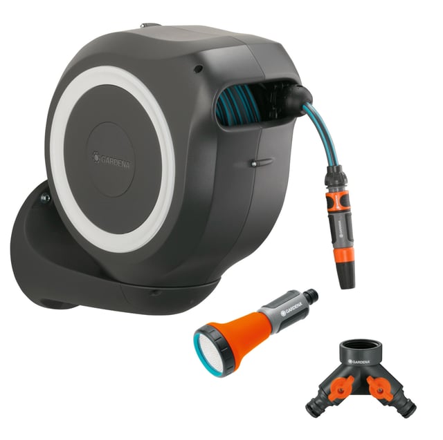 Dévidoir mural équipé et autoenroulant L.20 m GARDENA Rollup 18612-36