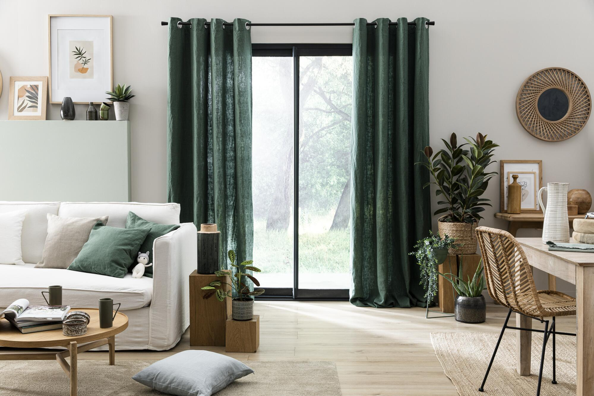 Rideau tamisant, Danae lin, vert H.280 x l.140 cm INSPIRE - 3