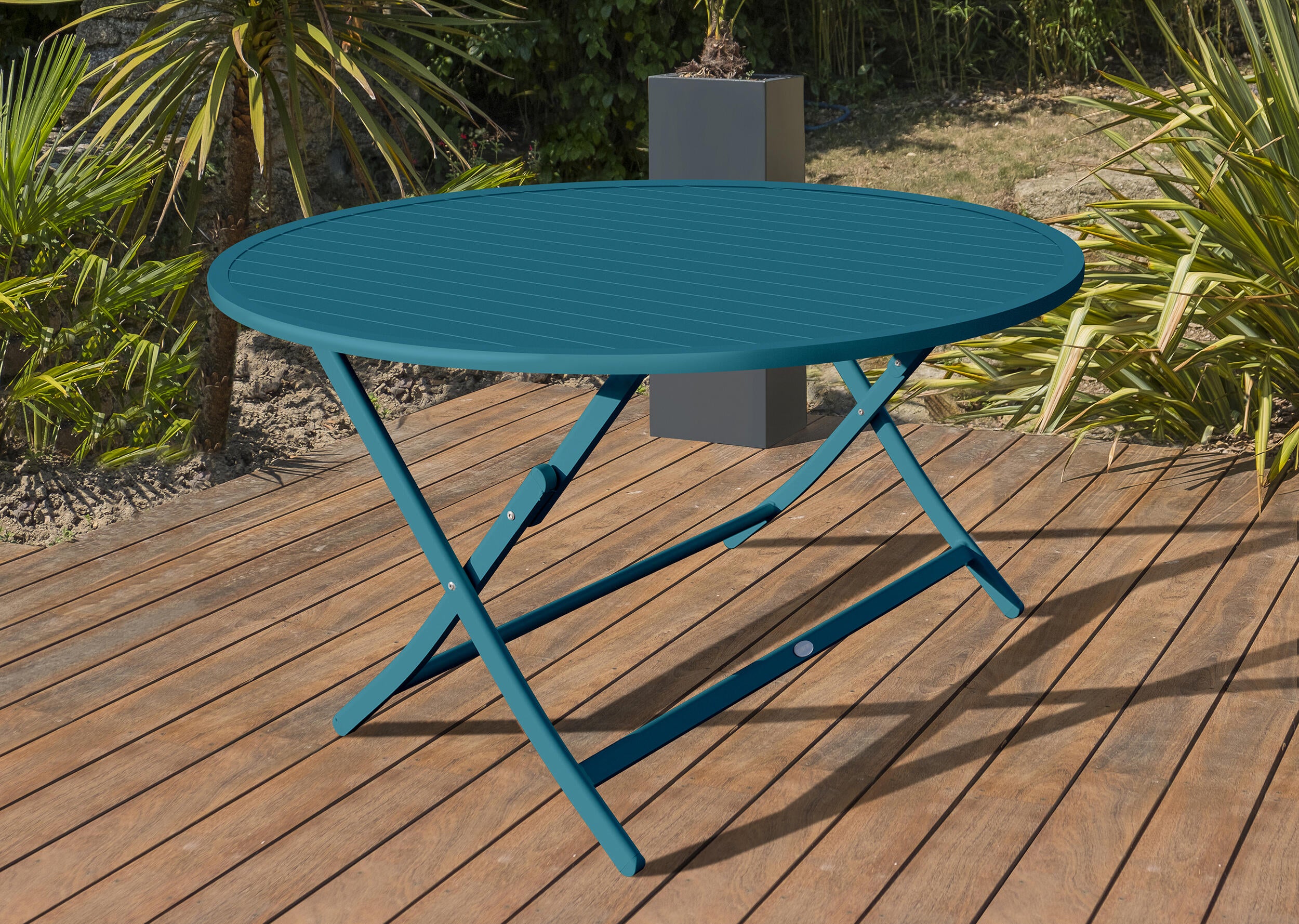 Table de jardin Marius ronde 110 aluminium bleu 4 personnes - CITY
