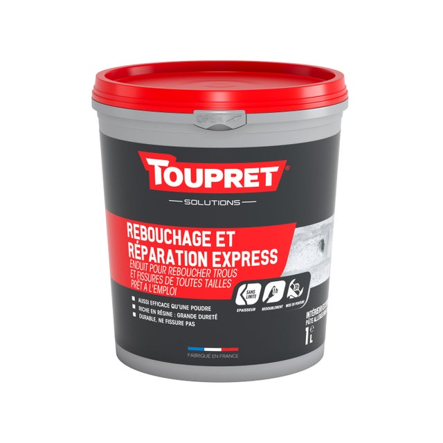 Enduit de rebouchage pâte Reparation express TOUPRET gris clair 1L