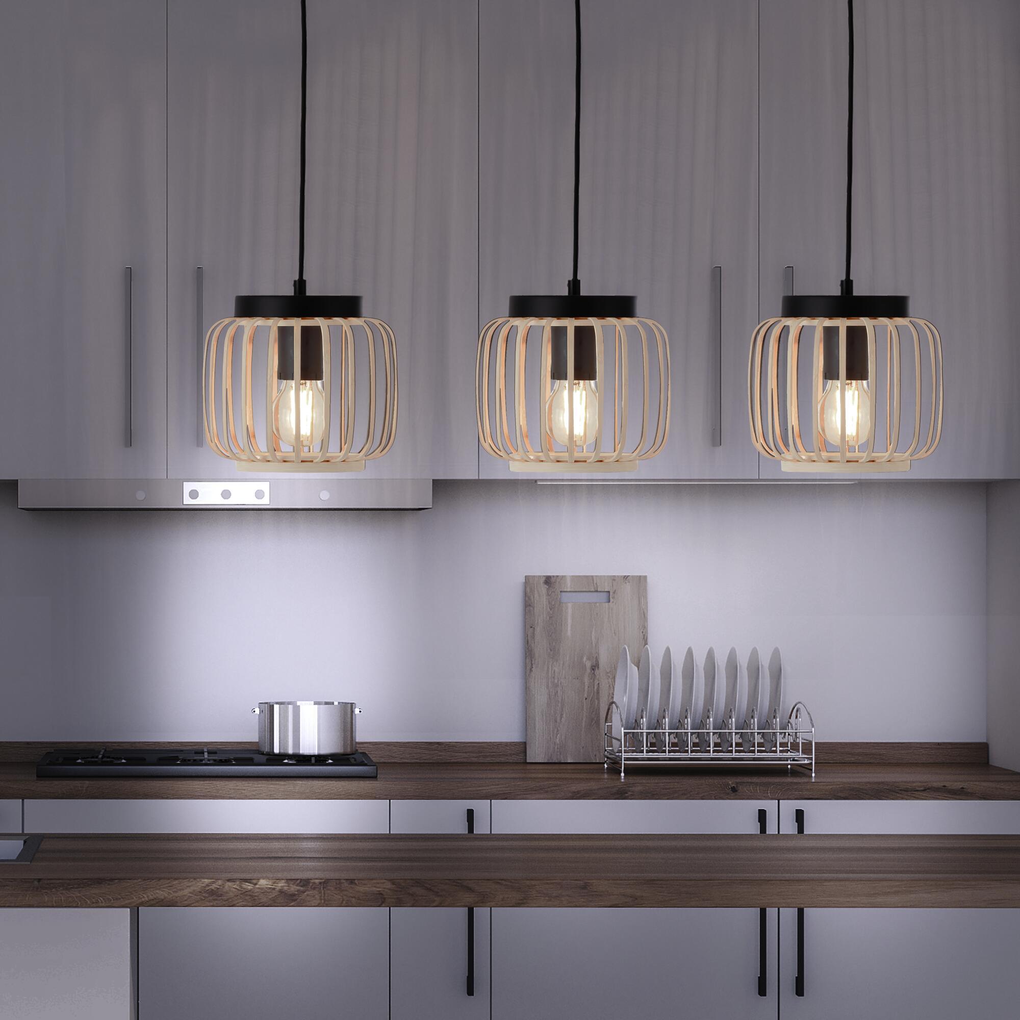 Candeeiro de teto suspenso INSPIRE PECAN E27 3 LÂMPADAS METAL MATE PRETO/BAMBU - 21