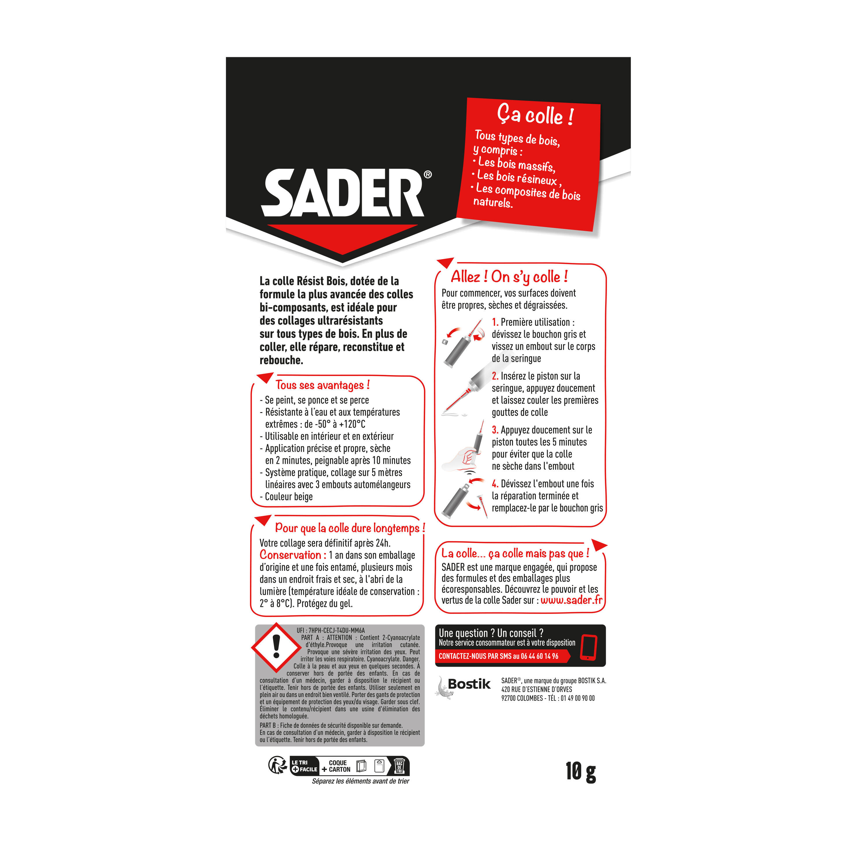 Colle de réparation type époxy bi-composants Resist bois SADER, 10g marron - 4