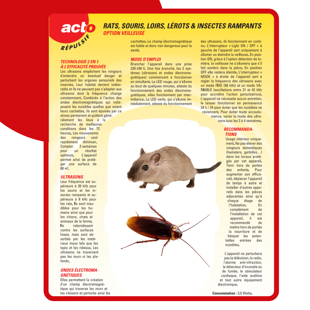 RÉPULSIF RATS, SOURIS, LOIRS, LÉROTS - SPECIAL MURS ET CLOISONS - PROTEGE 60m² - 2