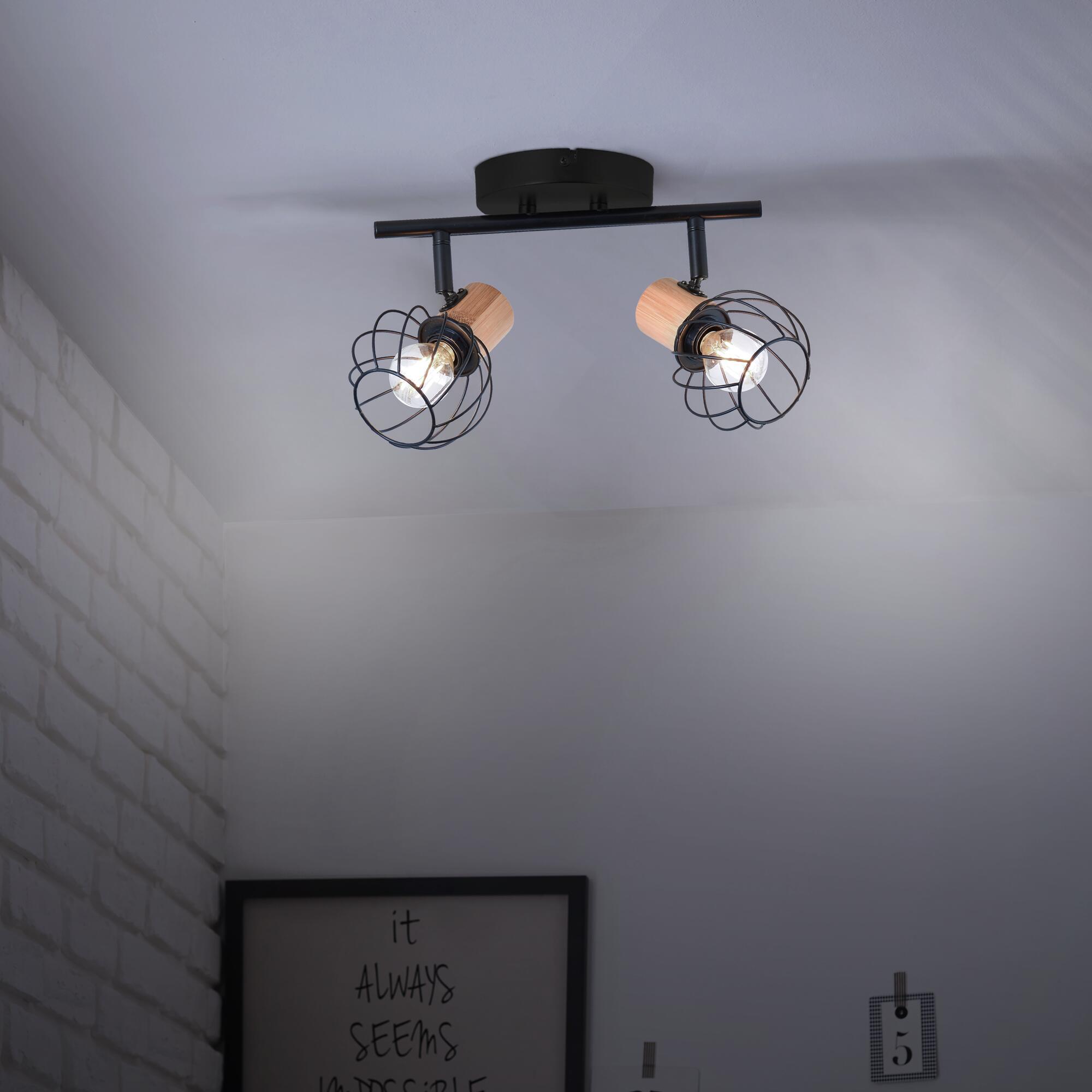 Foco decorativo INSPIRE MALLOW E14 D10CM 2 LÂMPADAS METAL PRETO/BAMBU - 17