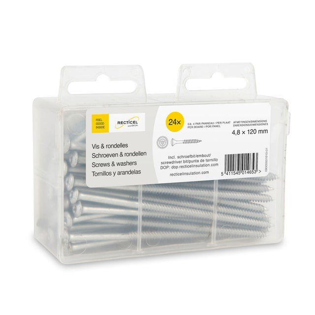 24 Vis et rondelles pour la fixation des panneaux d'isolation 4.8x120mm
