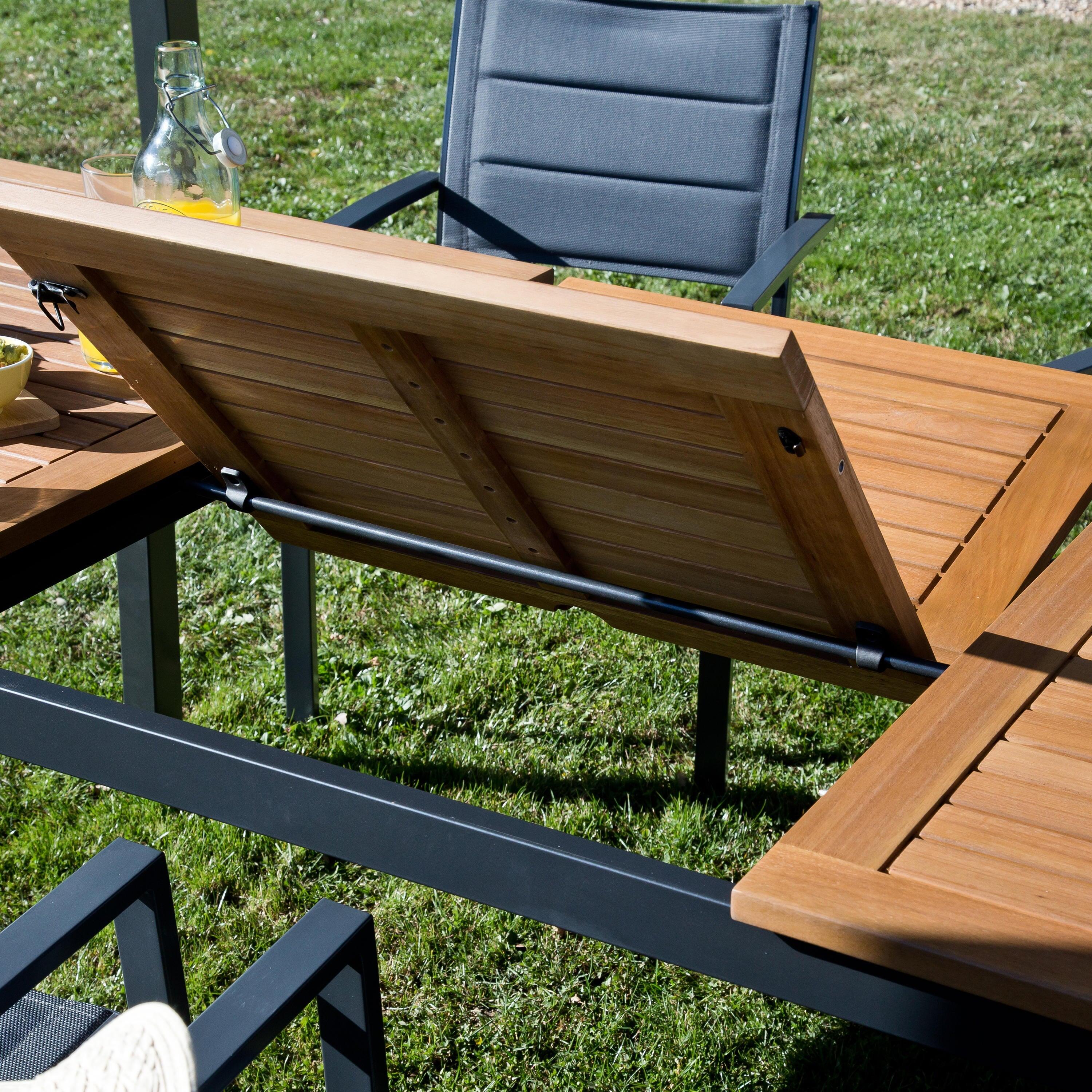 Tavolo da giardino allungabile Oris NATERIAL in alluminio grigio con piano in eucalipto per 6 persone 180/240x100cm - 16