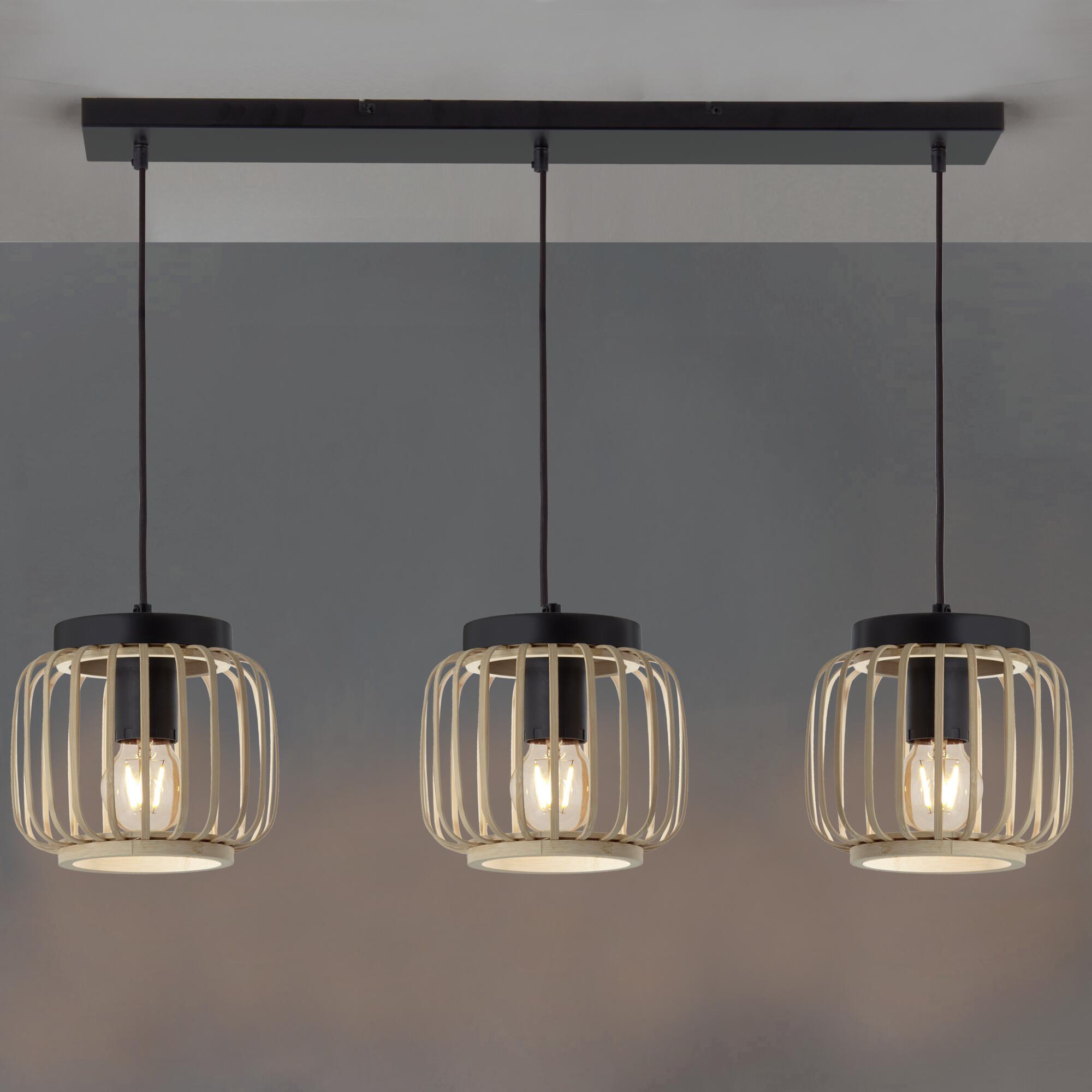 Candeeiro de teto suspenso INSPIRE PECAN E27 3 LÂMPADAS METAL MATE PRETO/BAMBU - 20