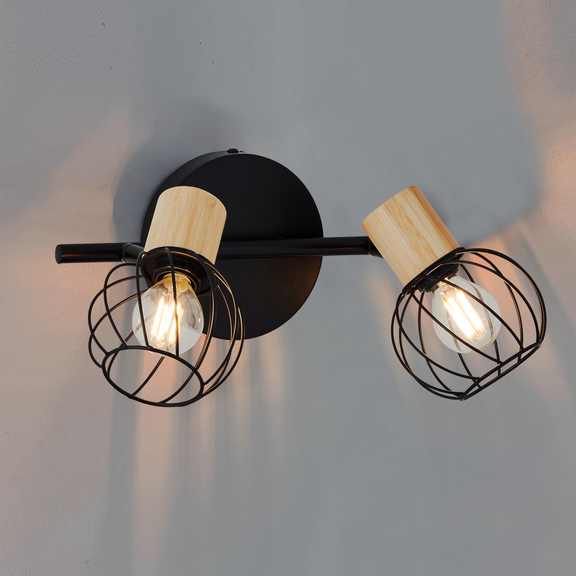 Rampe 2 spots, métal noir naturel E14, INSPIRE Mallow - 2