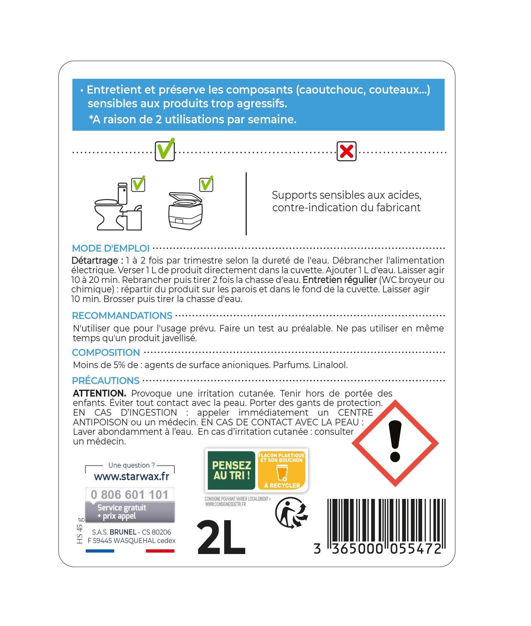 Détartrant WC STARWAX Spécial wc broyeurs, 2L - 5