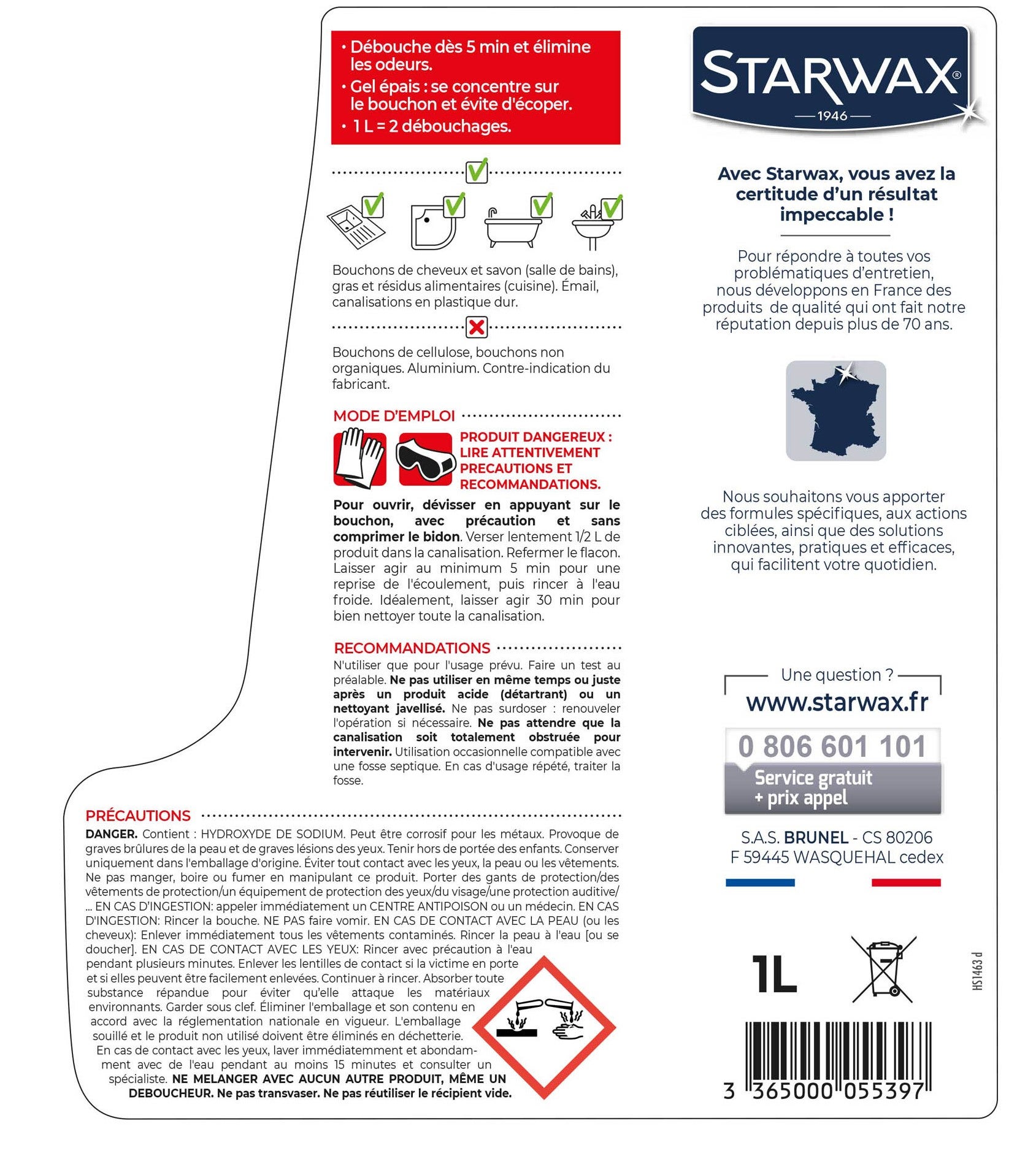 Déboucheur STARWAX Gel express eau stagnante, 1L - 4
