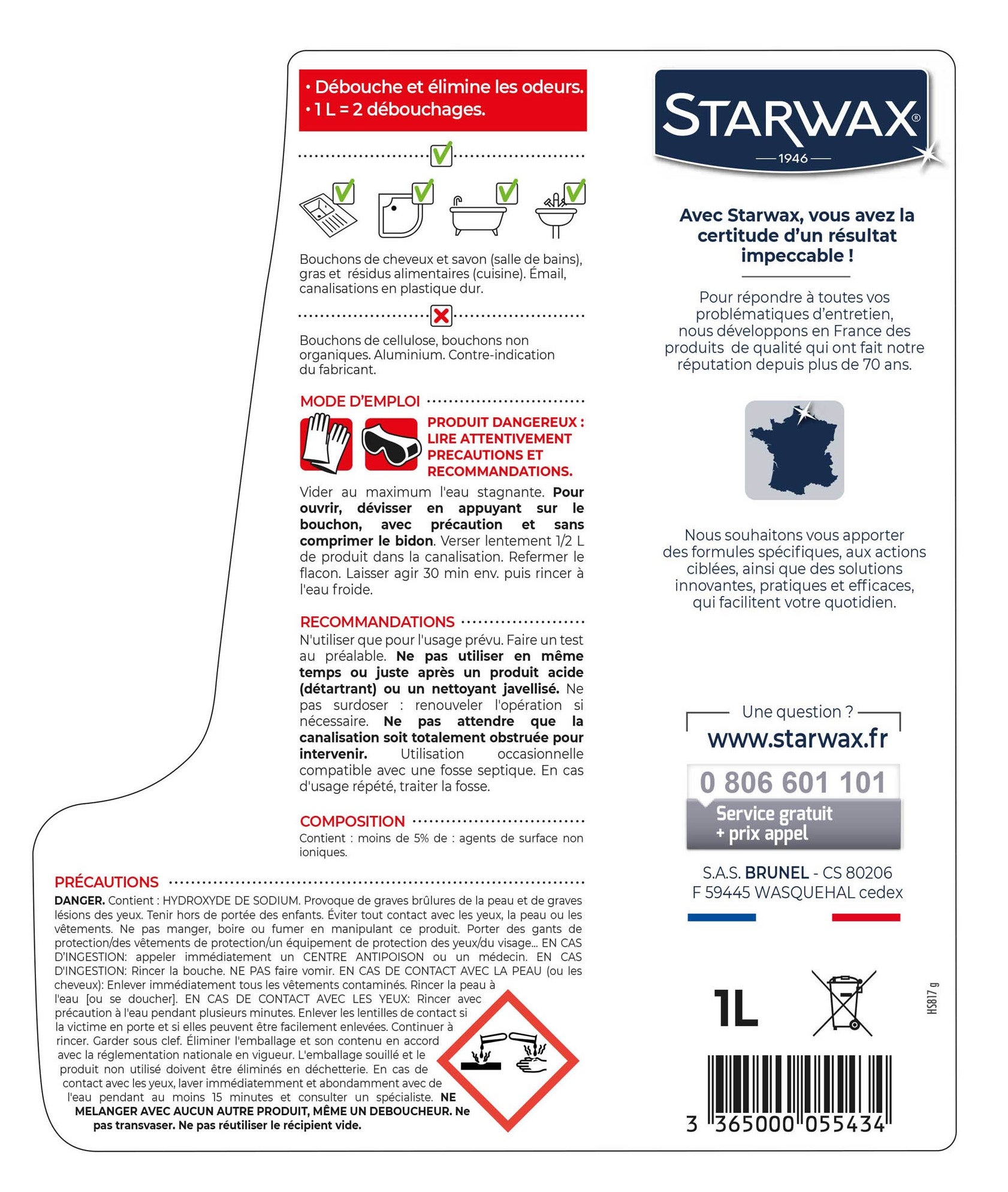 Déboucheur STARWAX Soude liquide canalisation, 1L - 2