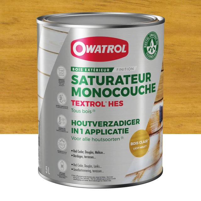 Saturateur pour bois extérieur OWATROL Textrol® hes bois clair mat 5 l