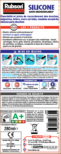 Silicone d'étanchéité Salle de bain saine RUBSON transparent, 280 ml - 6