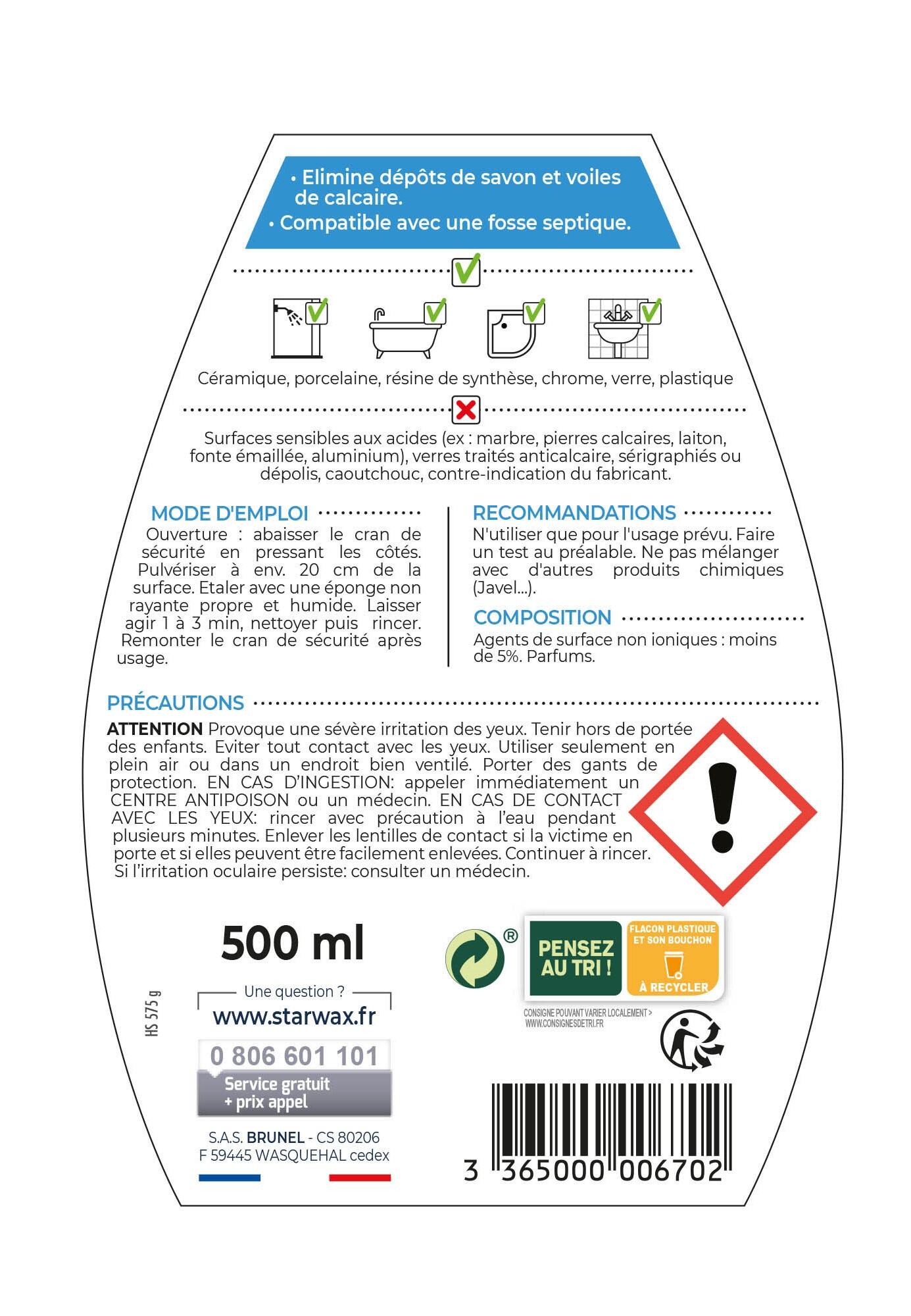 Détartrant STARWAX Cabine de douche, 0.5L - 4