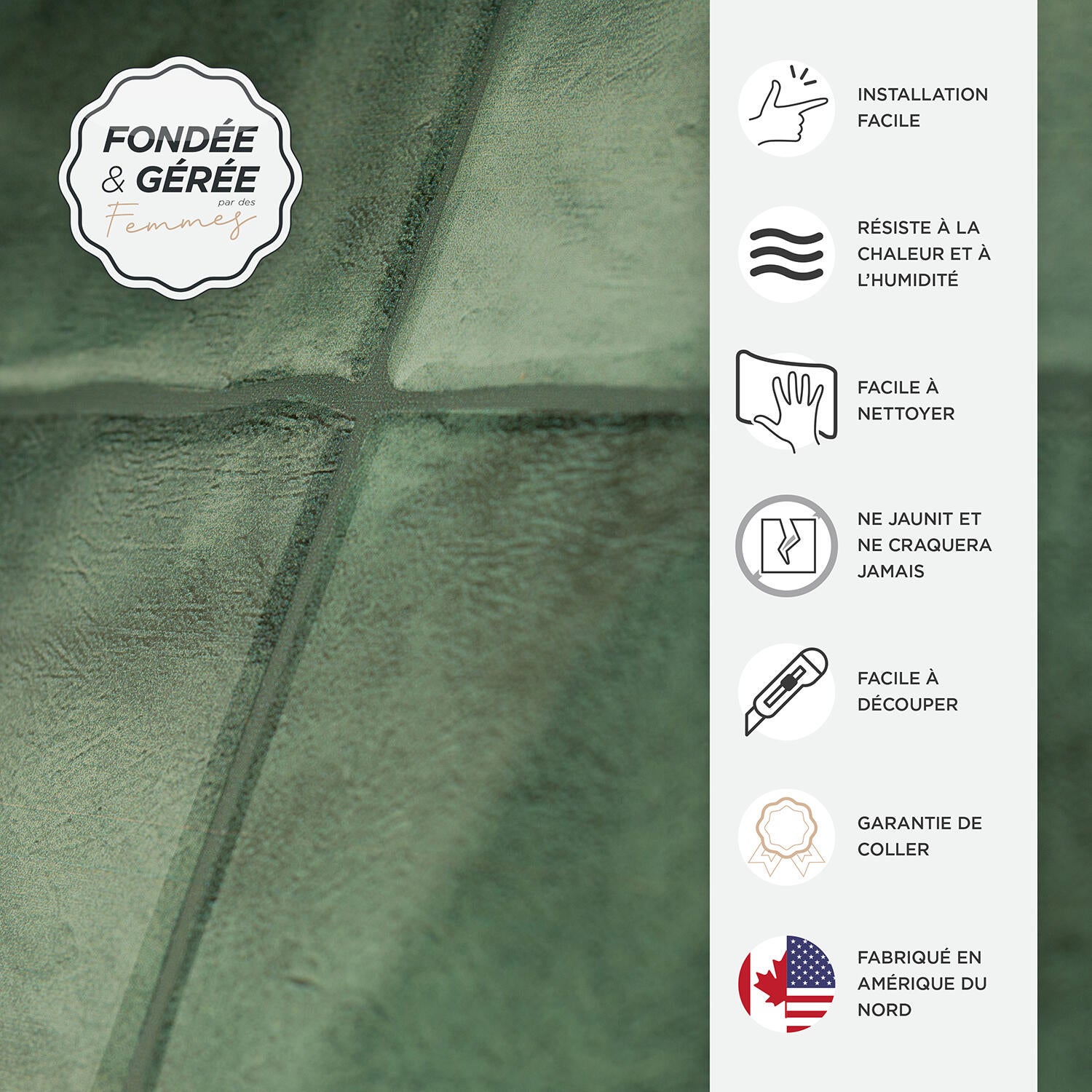 Lot de 4 adhésifs décoratifs SMART TILES zellige taza, 23 cm x 23 cm, vert - 5