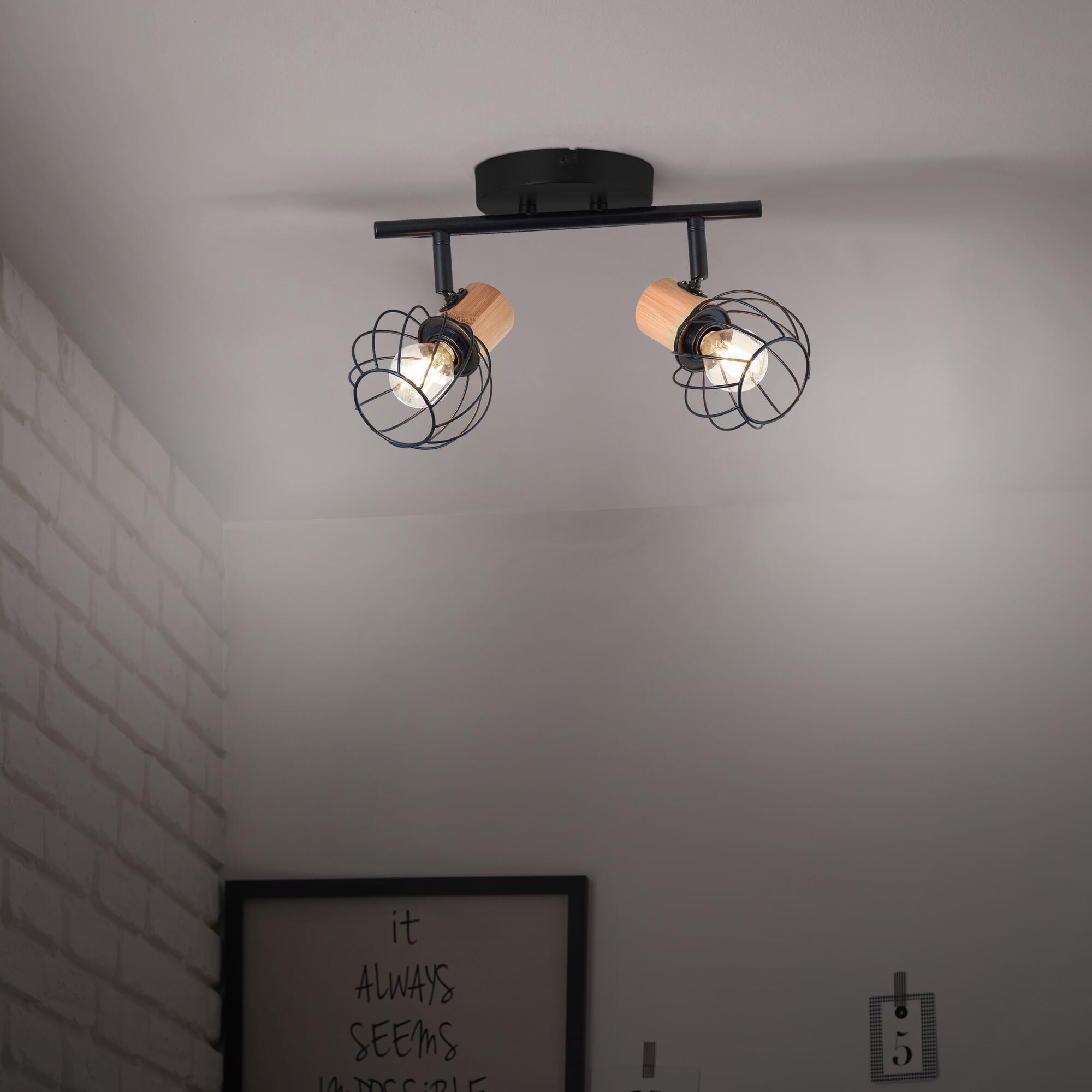 Foco decorativo INSPIRE MALLOW E14 D10CM 2 LÂMPADAS METAL PRETO/BAMBU - 18