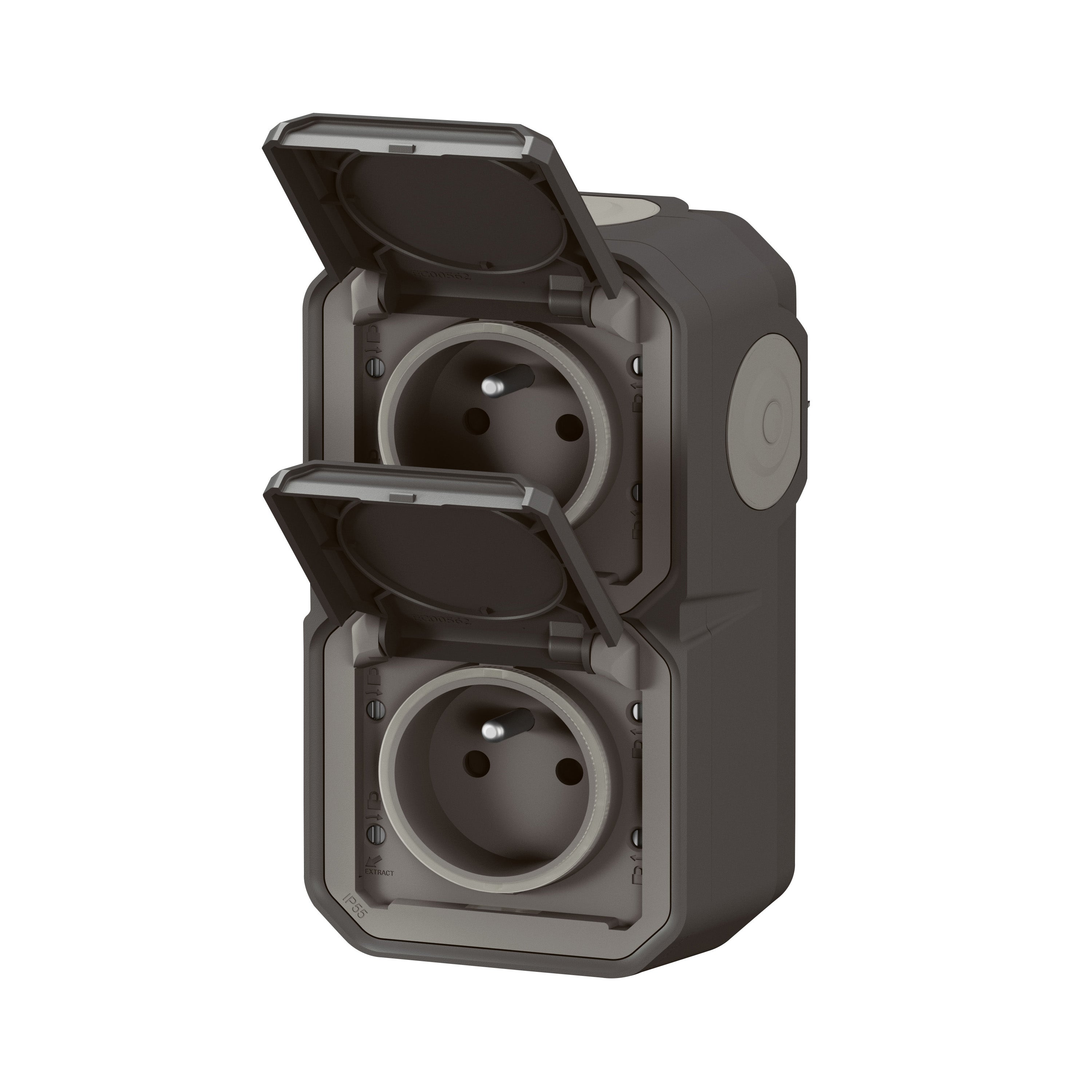 Double prise avec terre verticale étanche saillie Plexo, LEGRAND, anthracite - 2