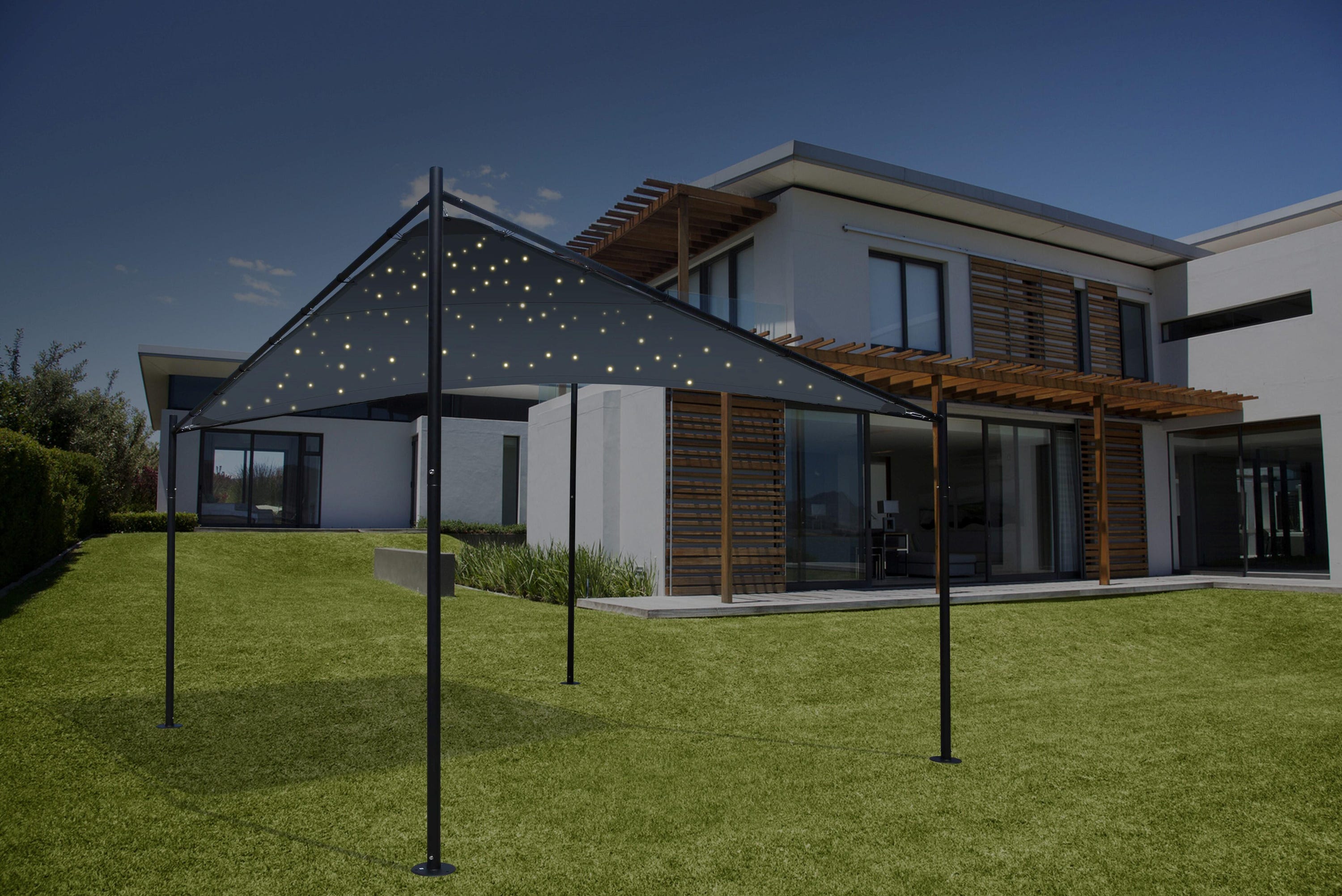 Tonnelle autoportante acier gris anthracite ciel étoilé Nassau | Leroy ...