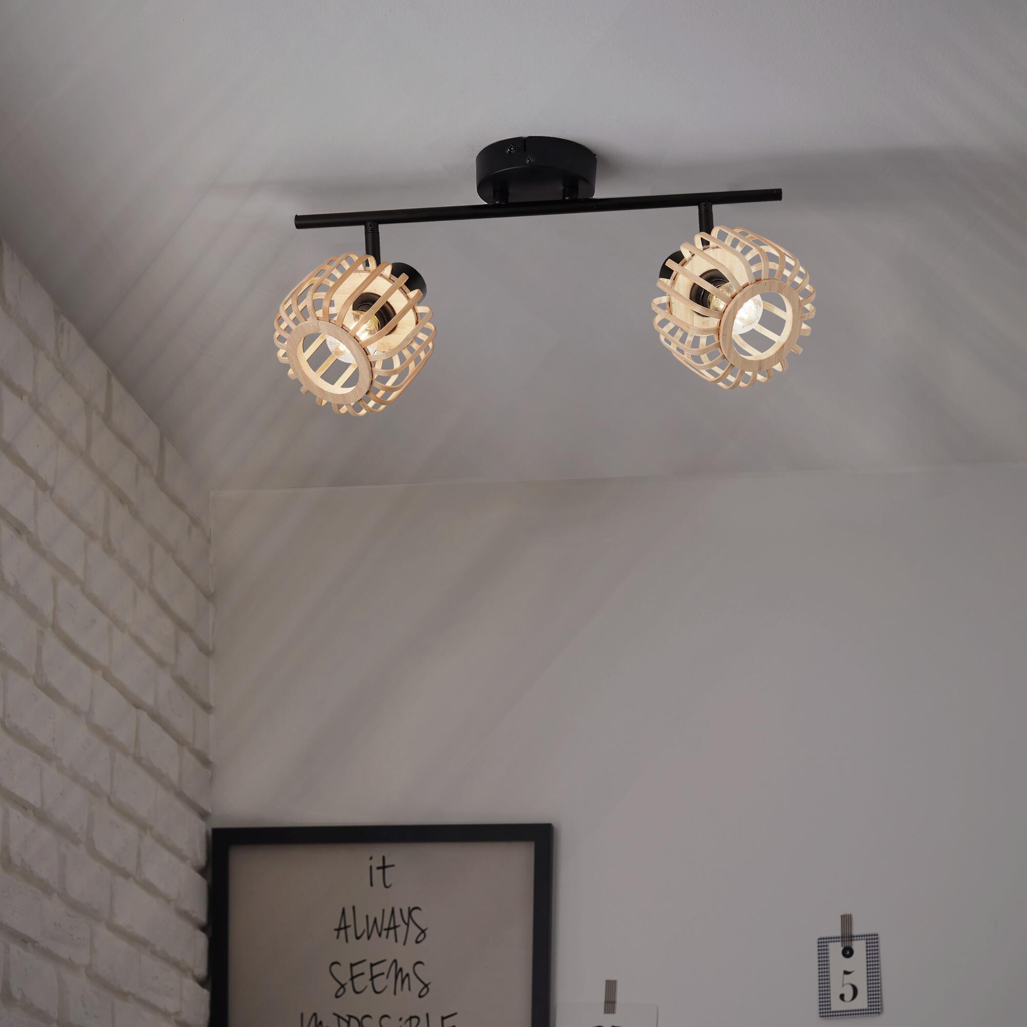 Foco decorativo INSPIRE PECAN E14 2 LÂMPADAS METAL MATE PRETO/BAMBU - 15