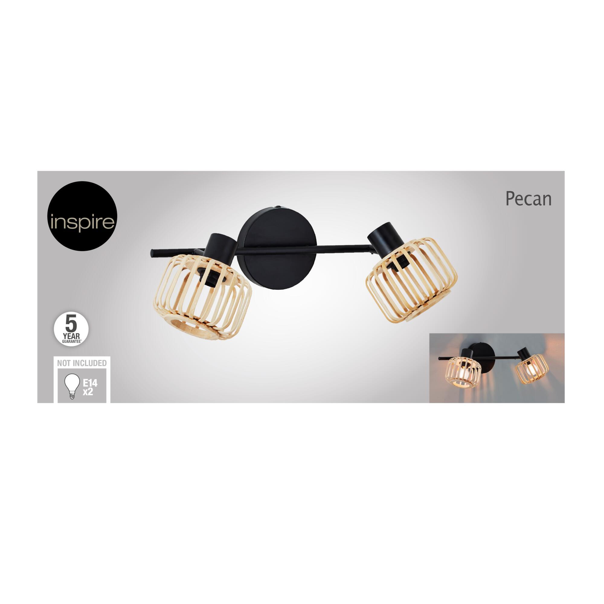 Foco decorativo INSPIRE PECAN E14 2 LÂMPADAS METAL MATE PRETO/BAMBU - 12