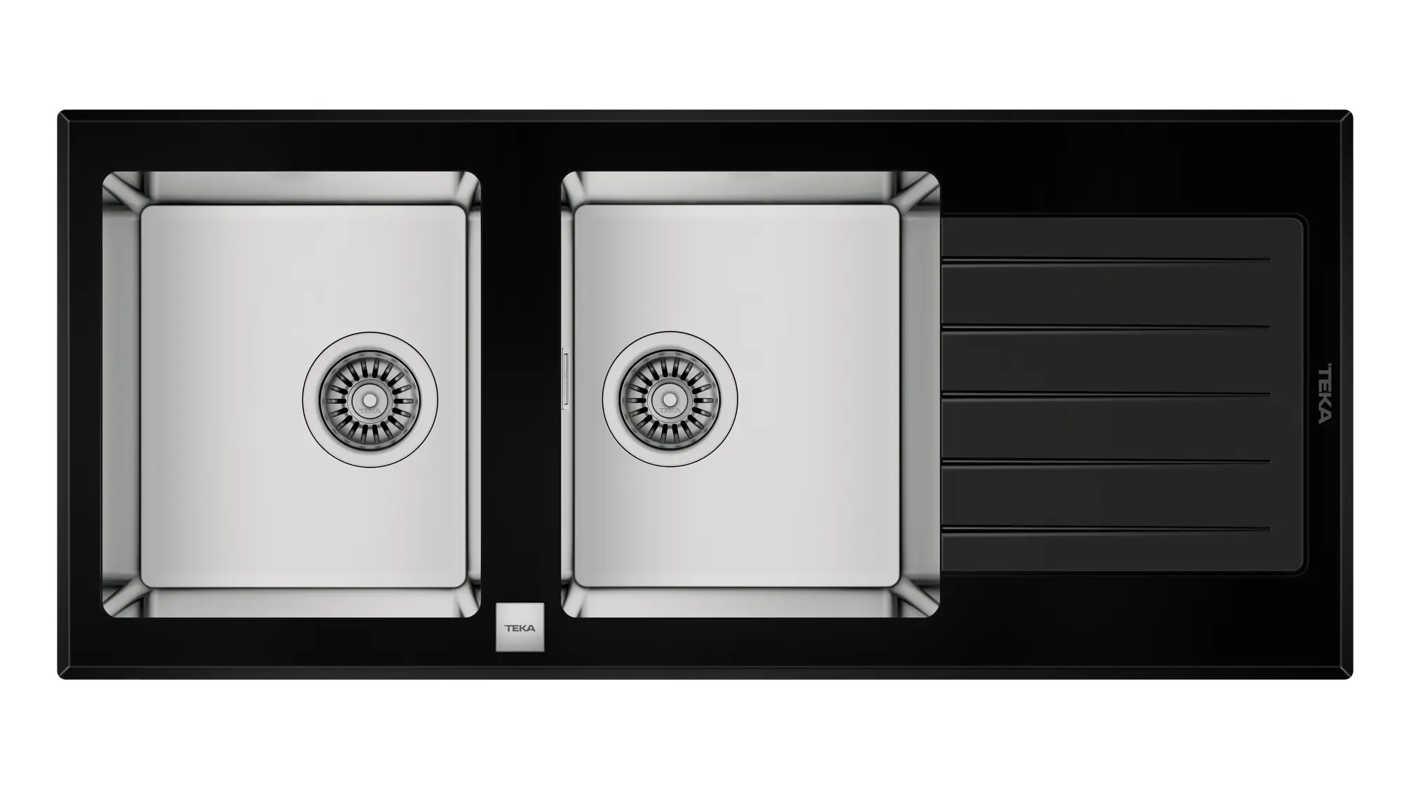 Evier en verre 2 bacs 51 x 116 cm vidage inclus Luxe noir - 4