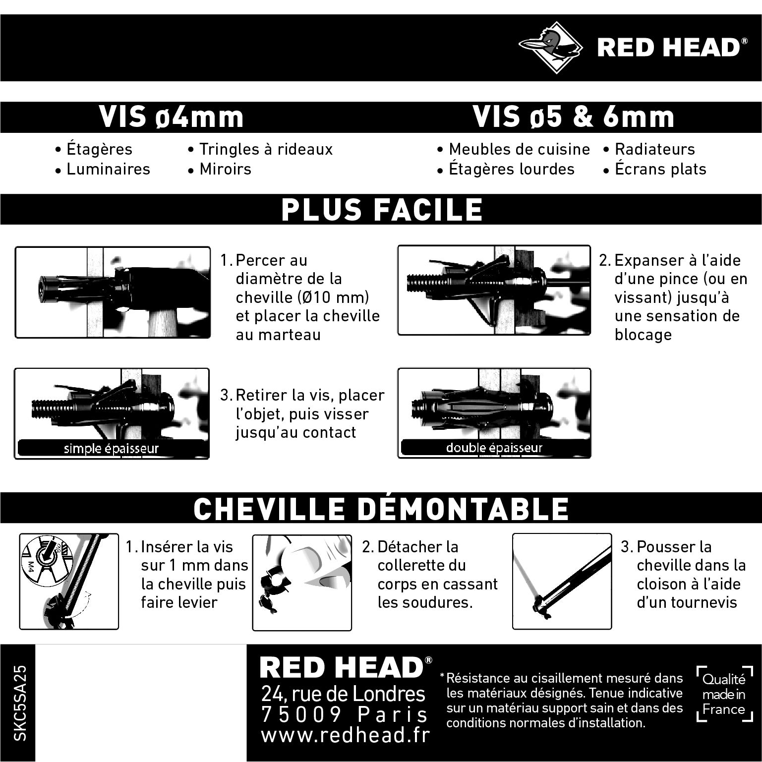 25 chevilles et vis à expansion RED HEAD, Diam.10 x L.35 mm - 2