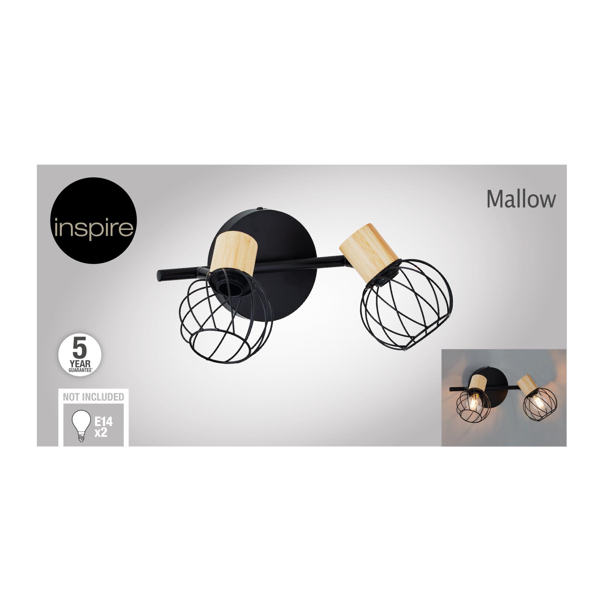 Barra de 2 focos INSPIRE Mallow E14 negro/bambú - 5