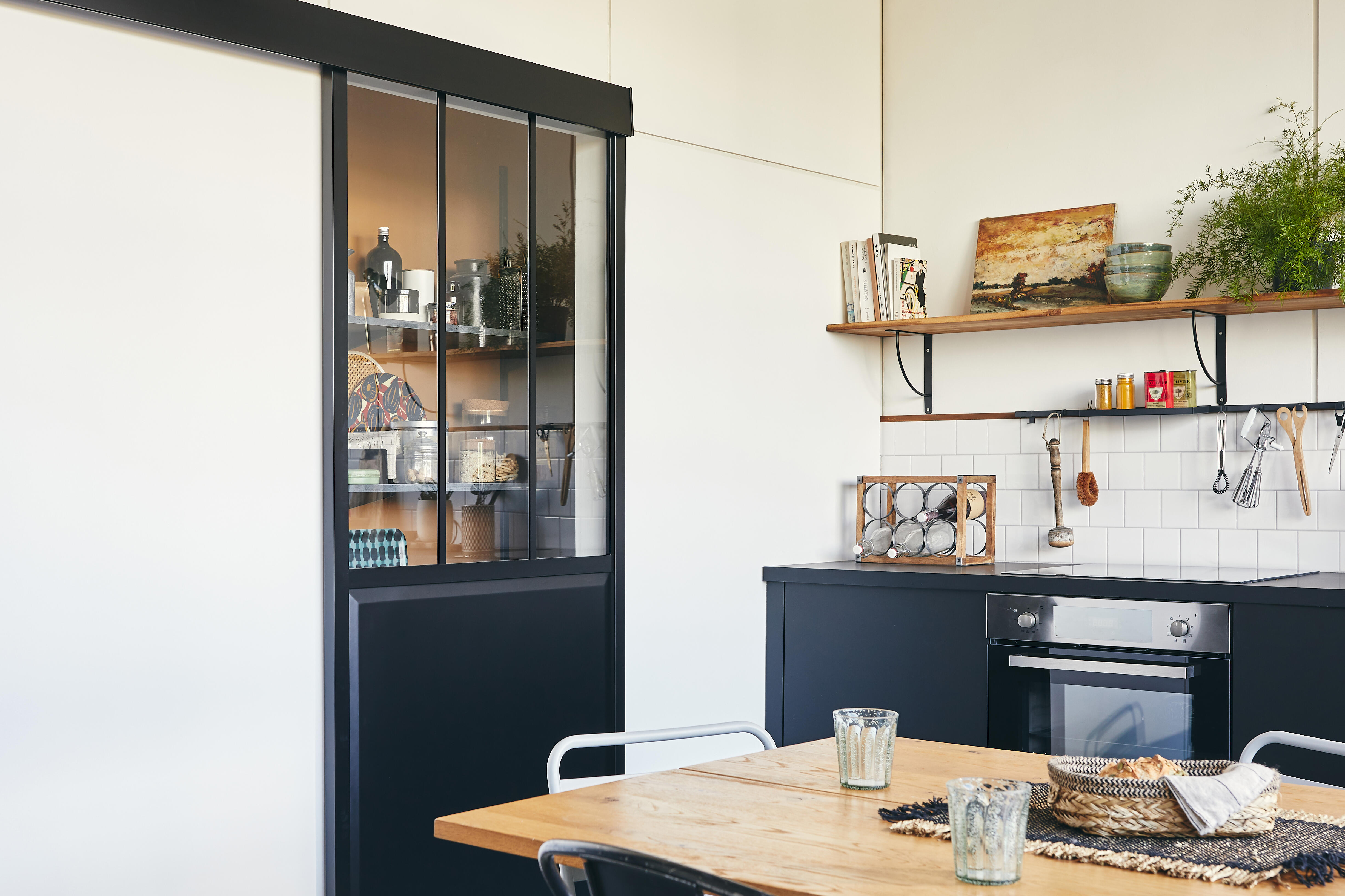 Porte coulissante Atelier noir verre transparent, H.204 x l.63 cm, ARTENS - 4