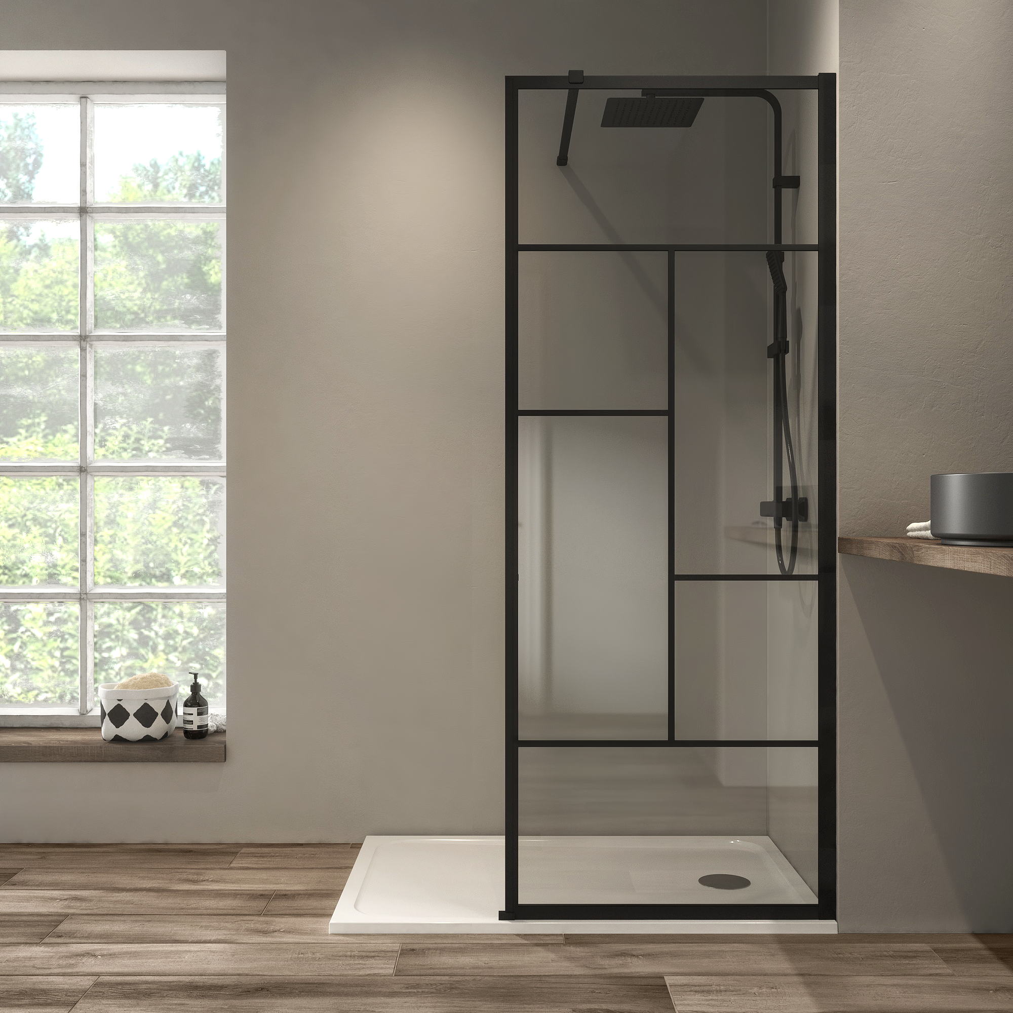 Paroi de douche industrielle verre transparent, l.80 cm, Ep.8 mm, noir Studio - 10