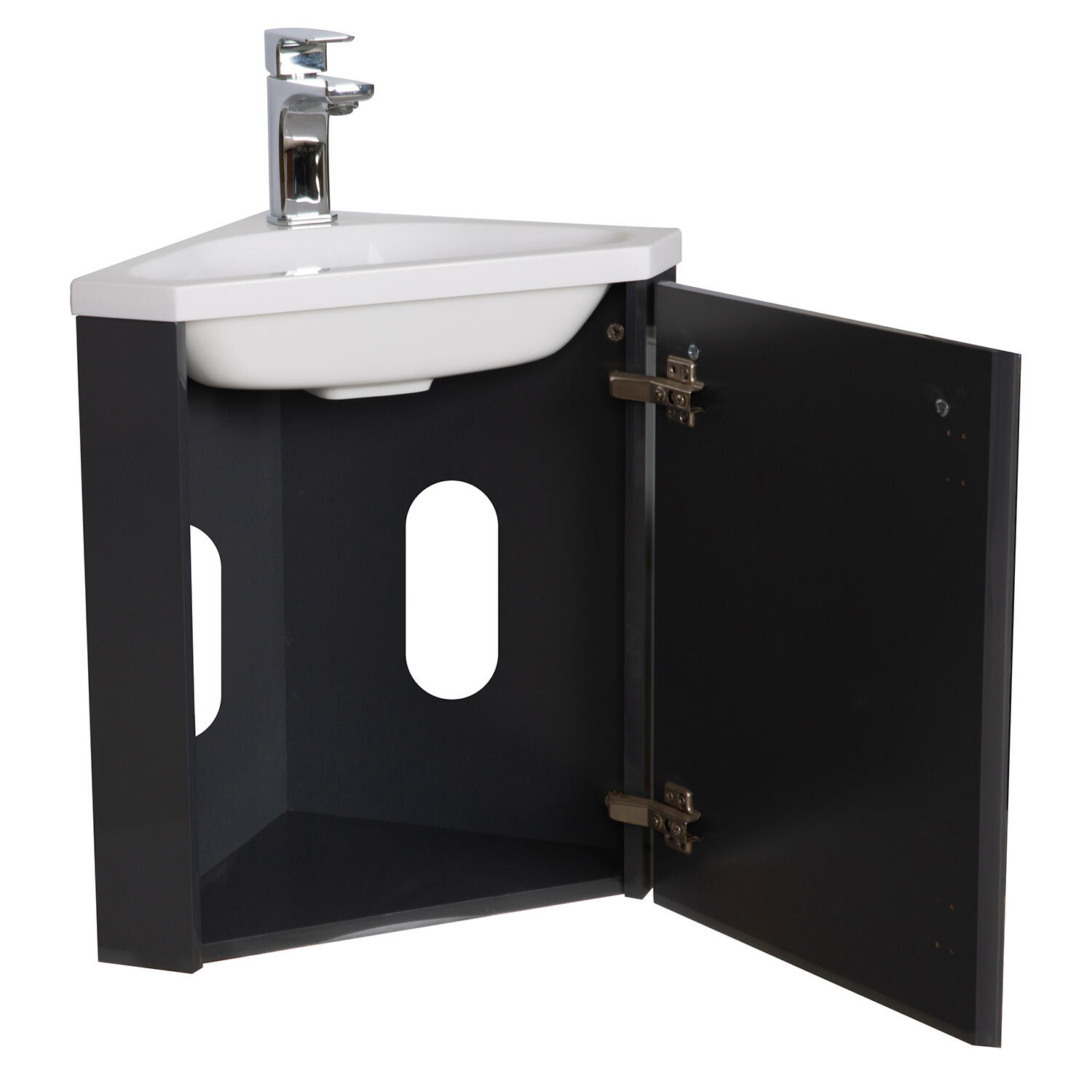 Meuble lave-mains, 1p l.34.5 x H.50.5 x P.34.5 cm, gris anthracite, Skino - 3