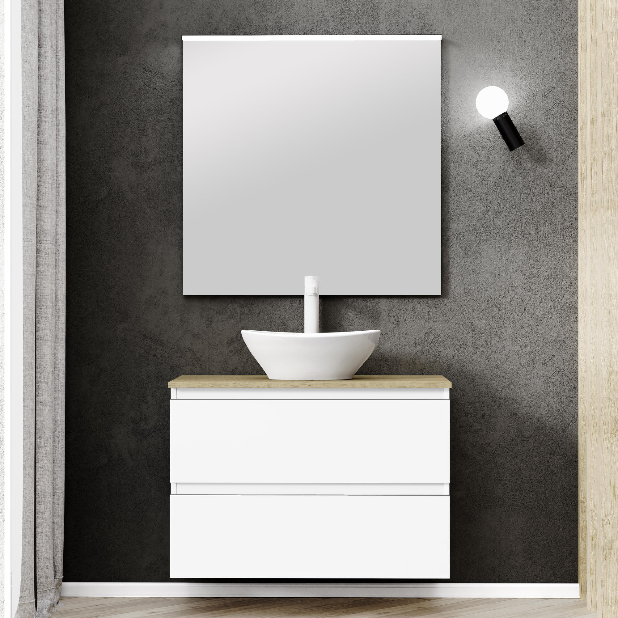 Mueble de baño con lavabo y espejo dueto blanco satinado 80x44.6 cm