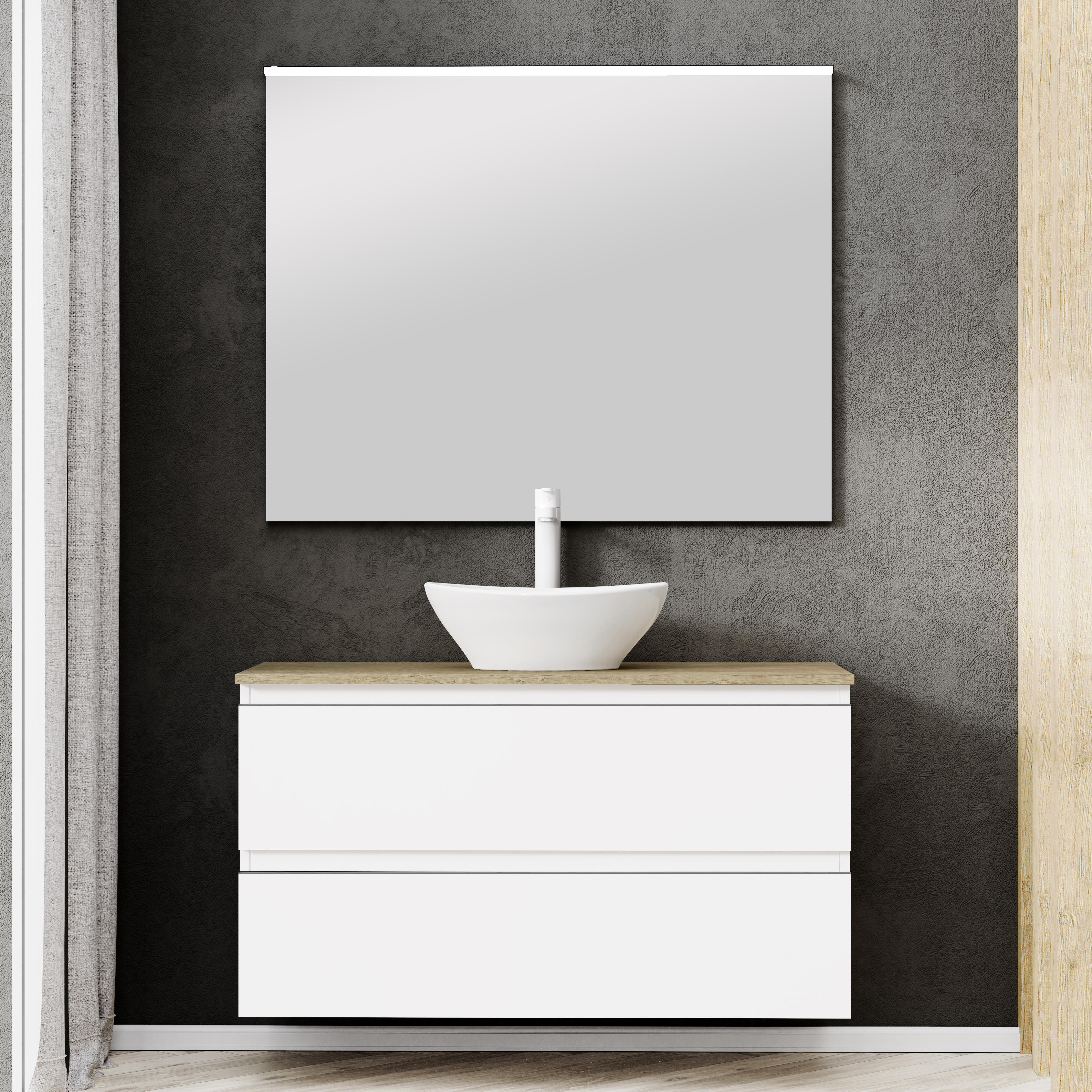 Mueble de baño con lavabo y espejo dueto blanco satinado 100x44.6 cm