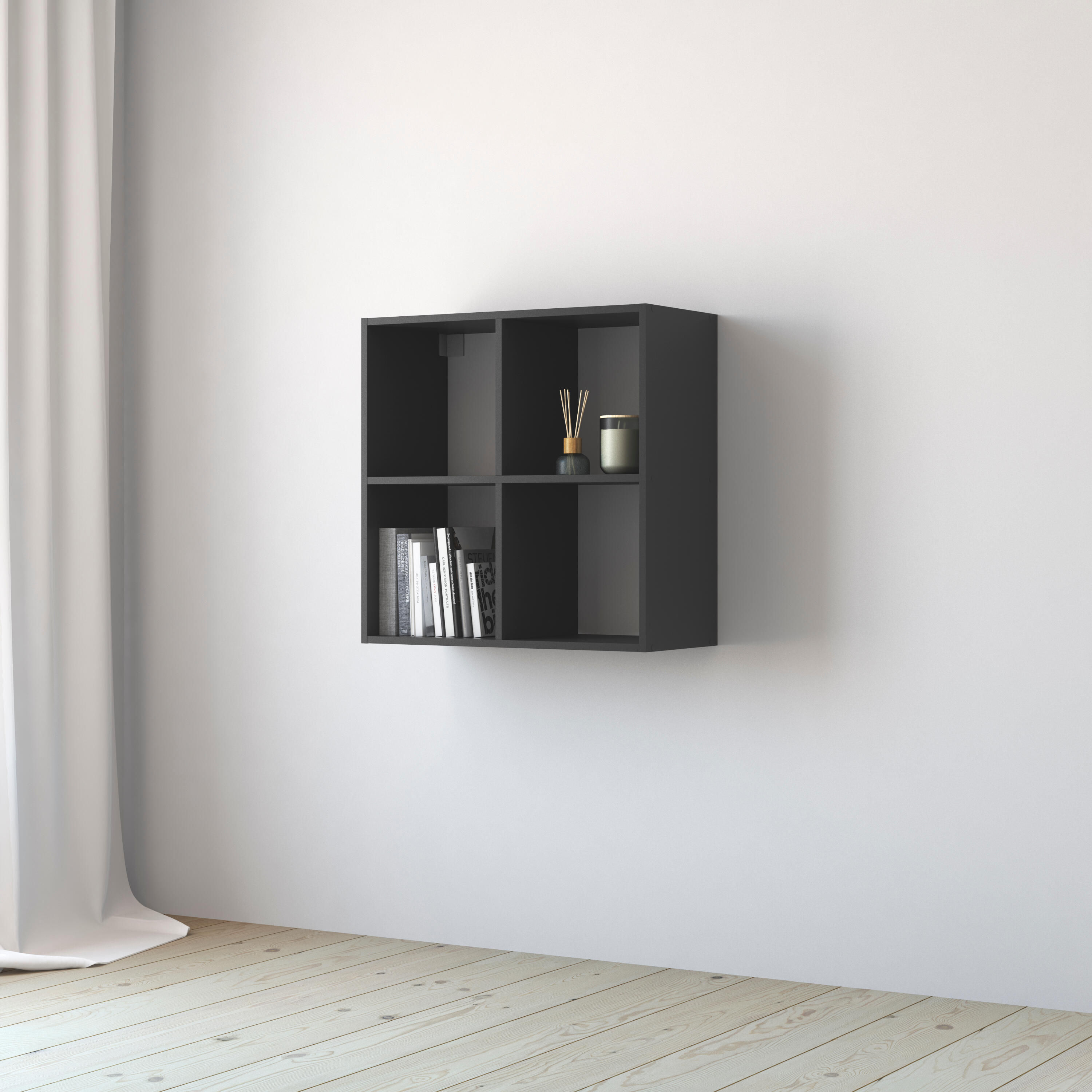 Estante de parede 4 quadrados preto 70,4 x 31,7 x 70,5 cm Spaceo Kub - 4
