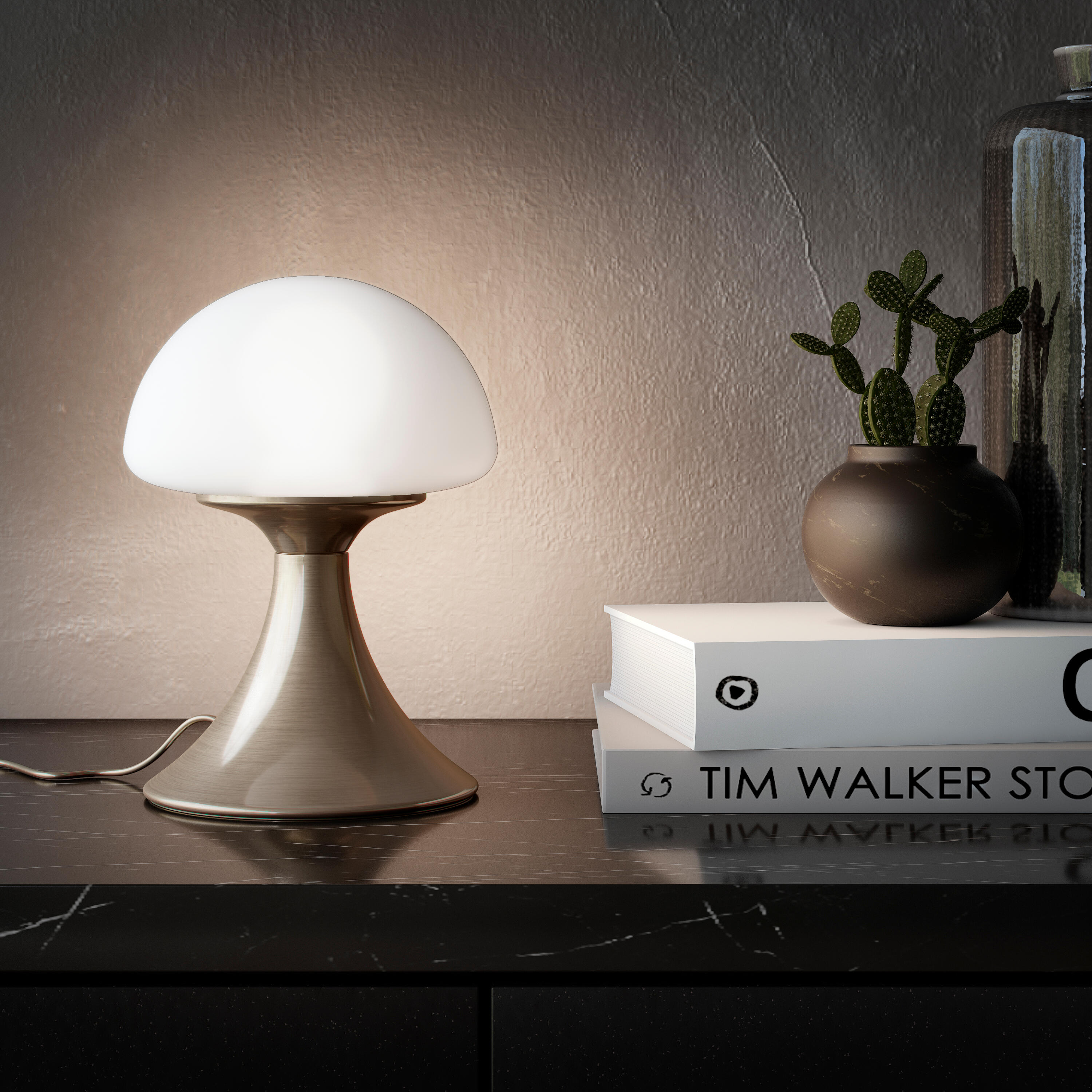 Lámpara de mesa táctil LED Kinoko INSPIRE con estructura latón pantalla blanca de vidrio luz cálida 3000K - 3