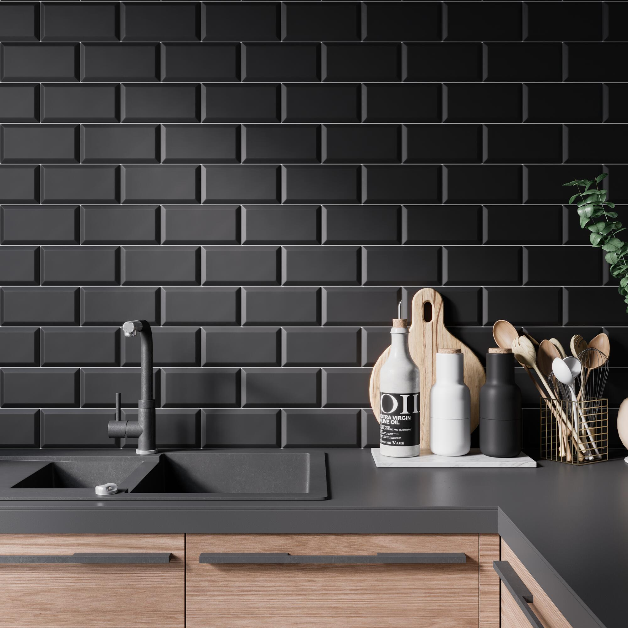 Azulejo cerámico metro efecto negro mate 10x20 cm artens