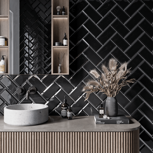 Carrelage mur intérieur effet noir brillant Metro l.10 x L.20 cm ARTENS